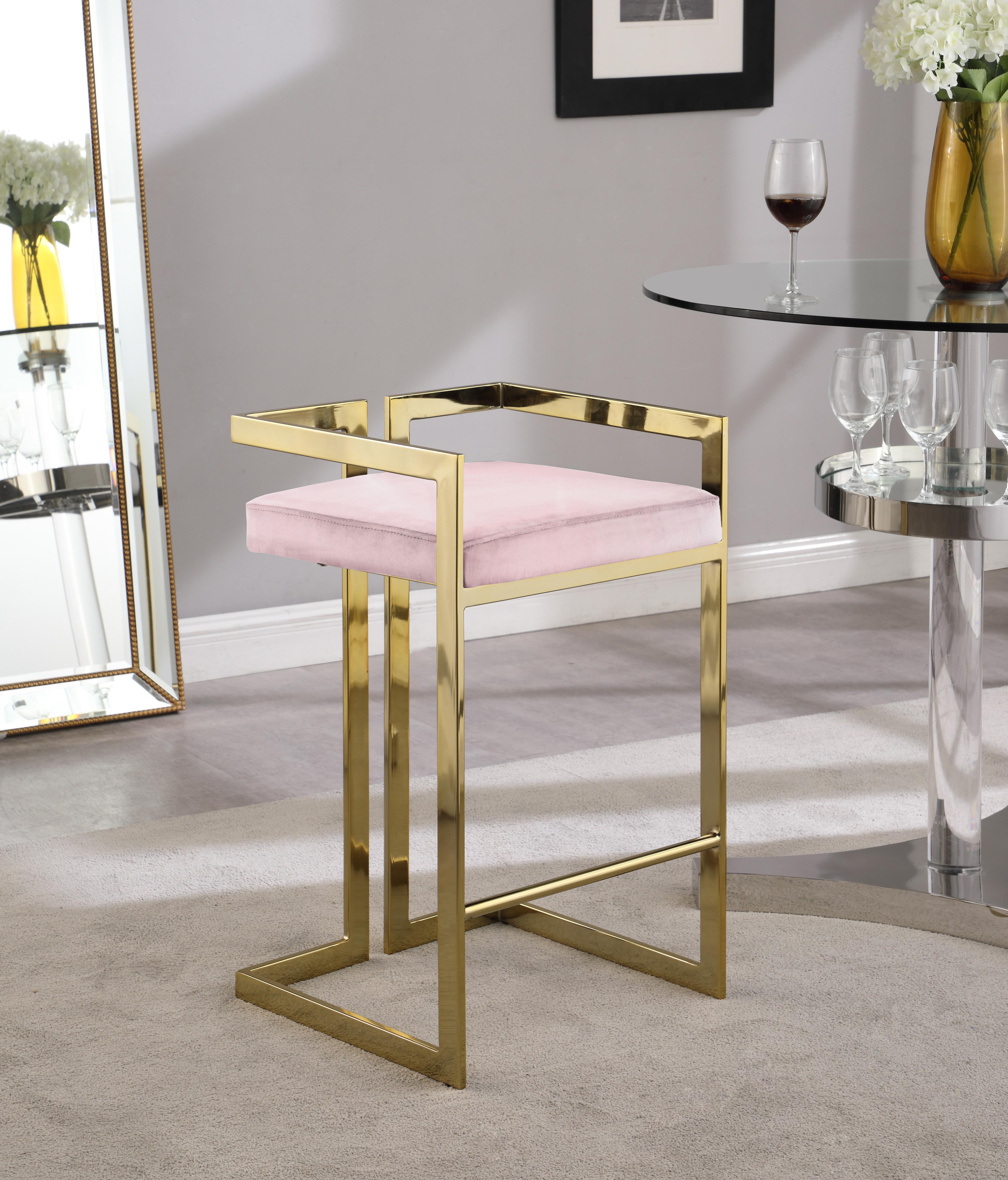 Ezra Pink Velvet Stool - Luxury Home Furniture (MI)