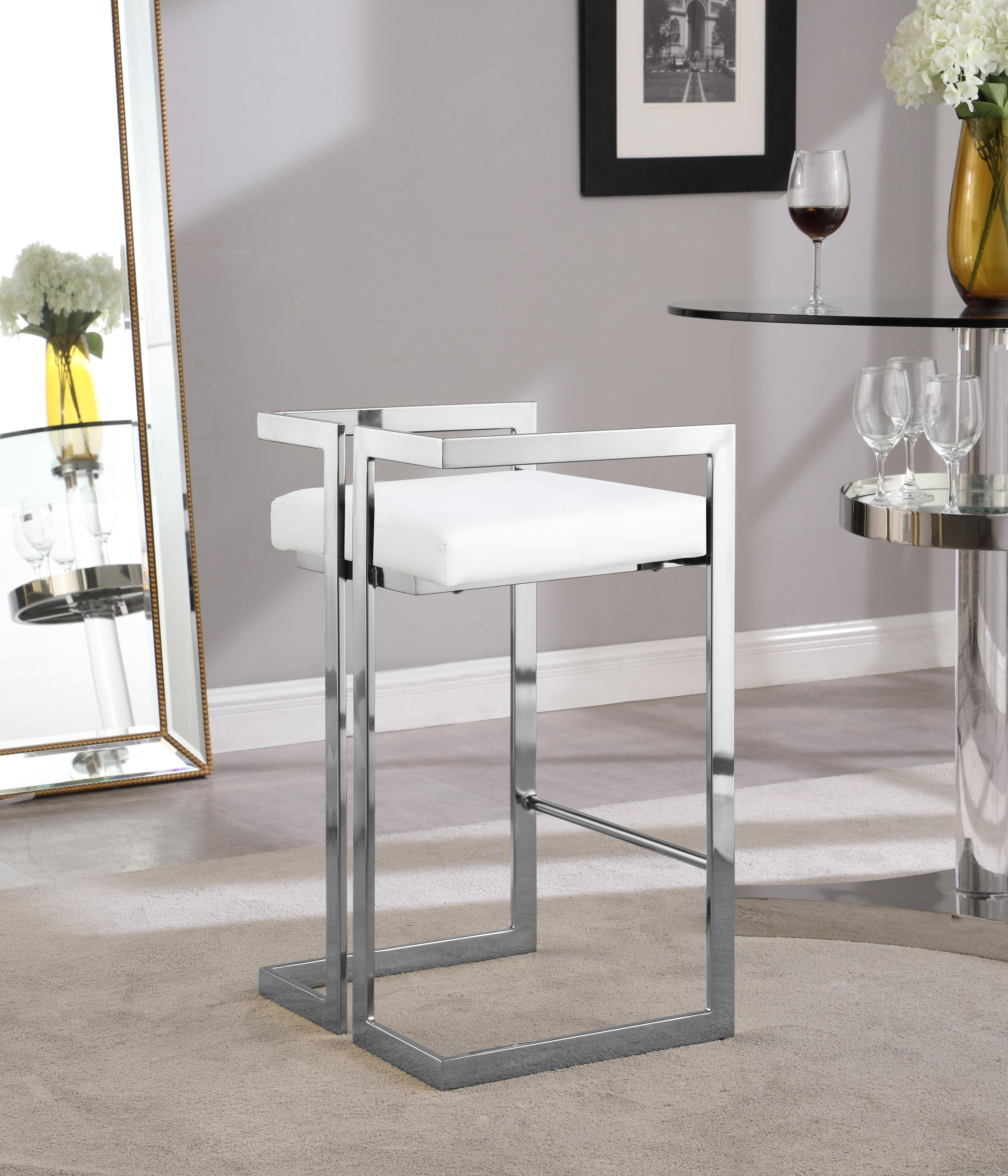 Ezra White Faux Leather Stool - Luxury Home Furniture (MI)