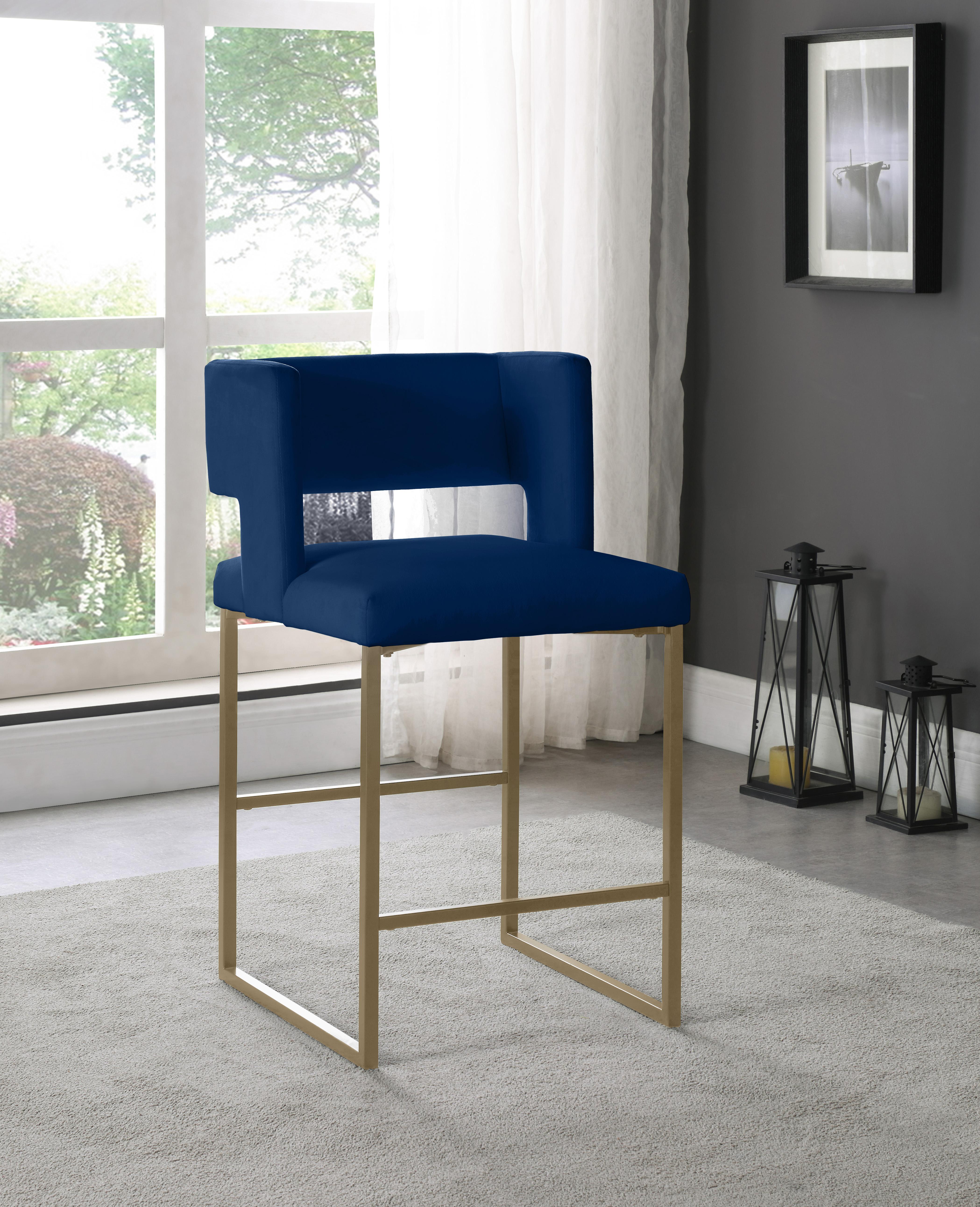Caleb Navy Velvet Counter Stool - Luxury Home Furniture (MI)