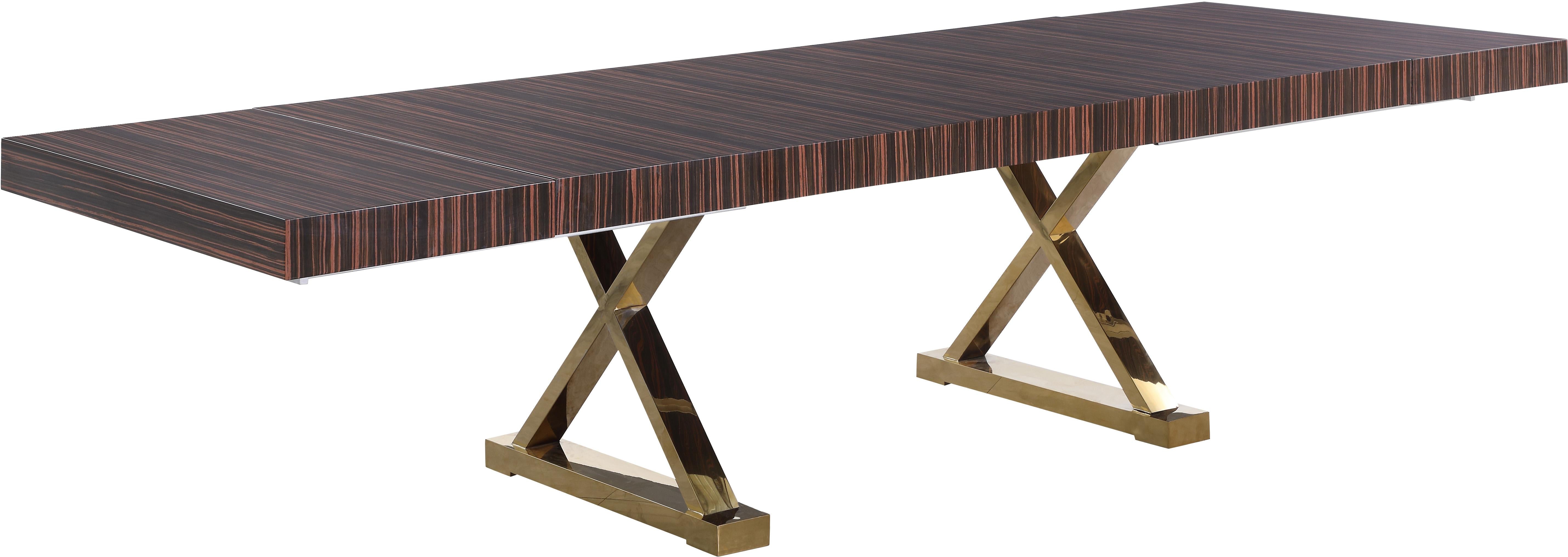 Excel Brown Zebra Wood Veneer Lacquer Extendable Dining Table (3 Boxes) - Luxury Home Furniture (MI)