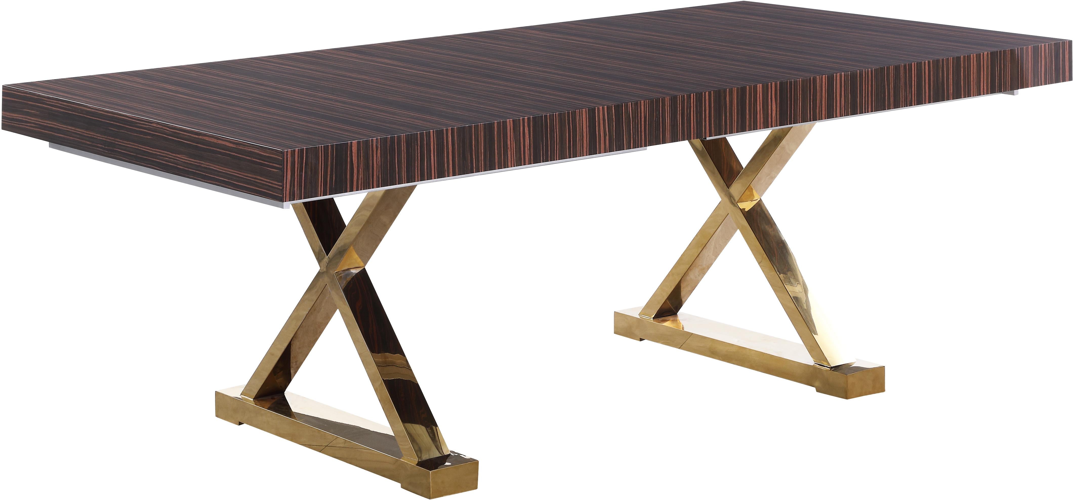Excel Brown Zebra Wood Veneer Lacquer Extendable Dining Table (3 Boxes) - Luxury Home Furniture (MI)