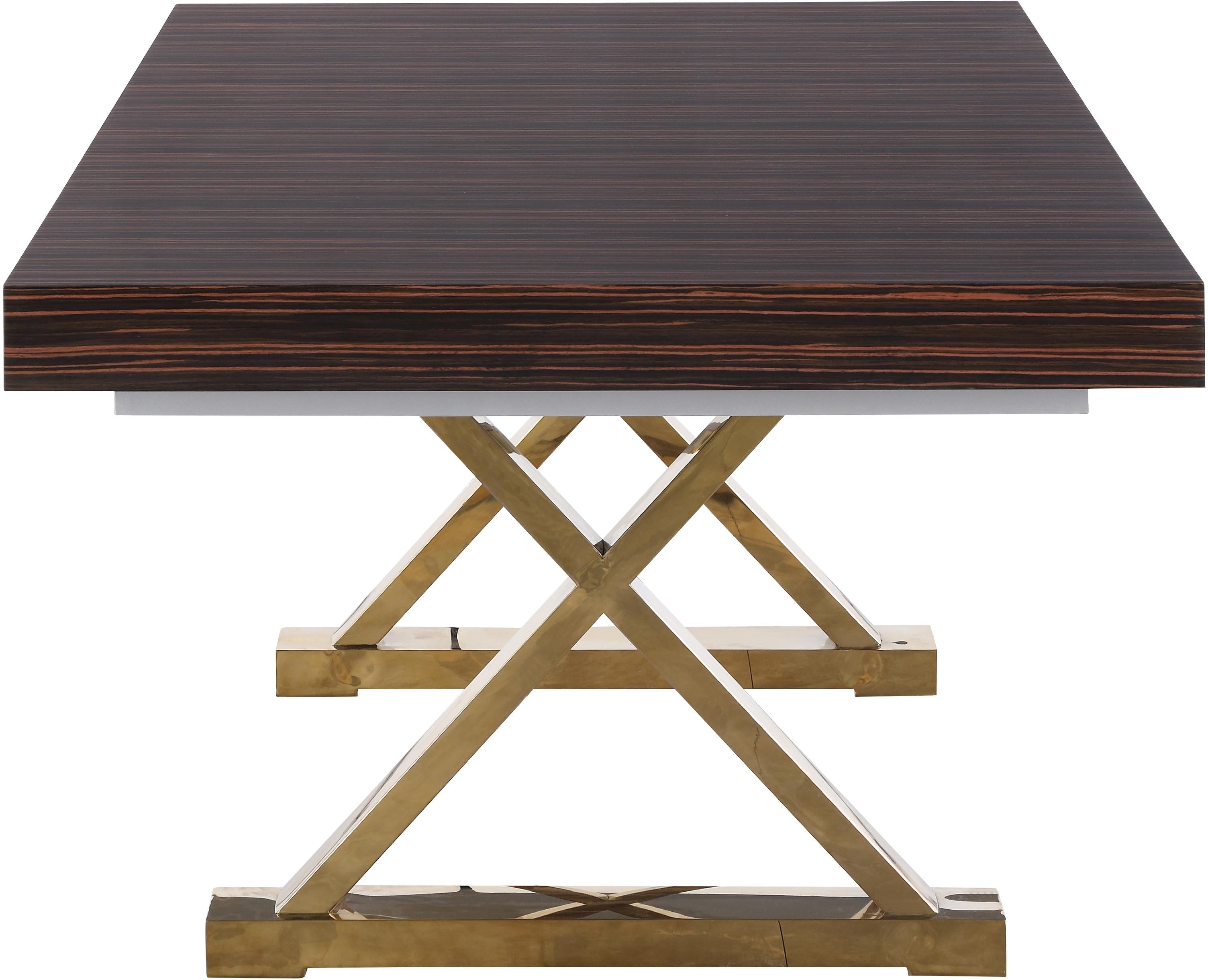Excel Brown Zebra Wood Veneer Lacquer Extendable Dining Table (3 Boxes) - Luxury Home Furniture (MI)
