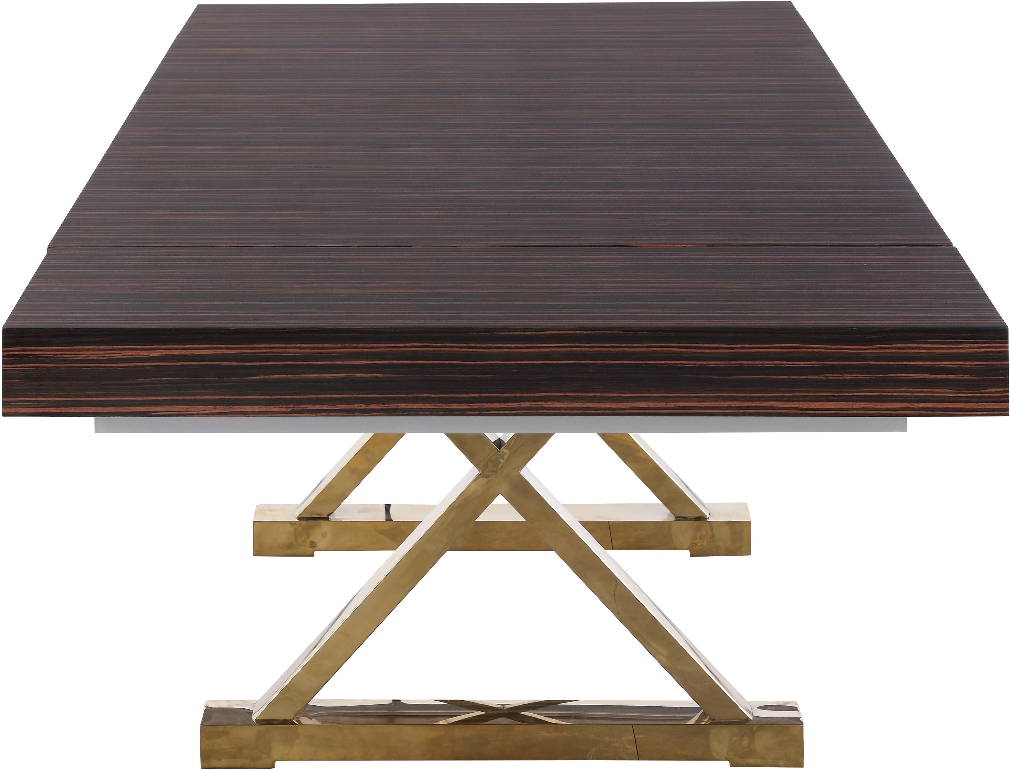Excel Brown Zebra Wood Veneer Lacquer Extendable Dining Table (3 Boxes) - Luxury Home Furniture (MI)