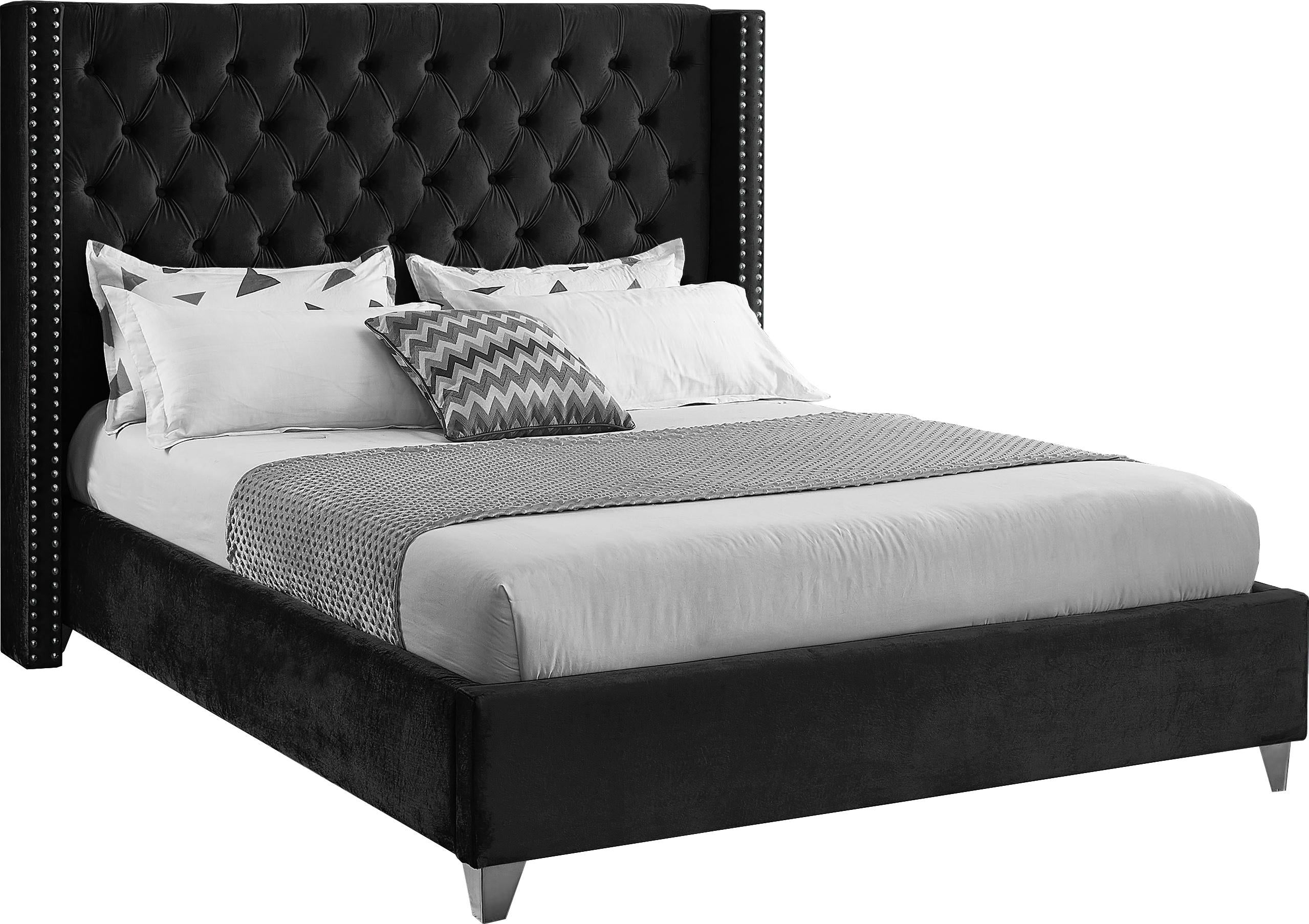 Aiden Black Velvet Full Bed - Luxury Home Furniture (MI)