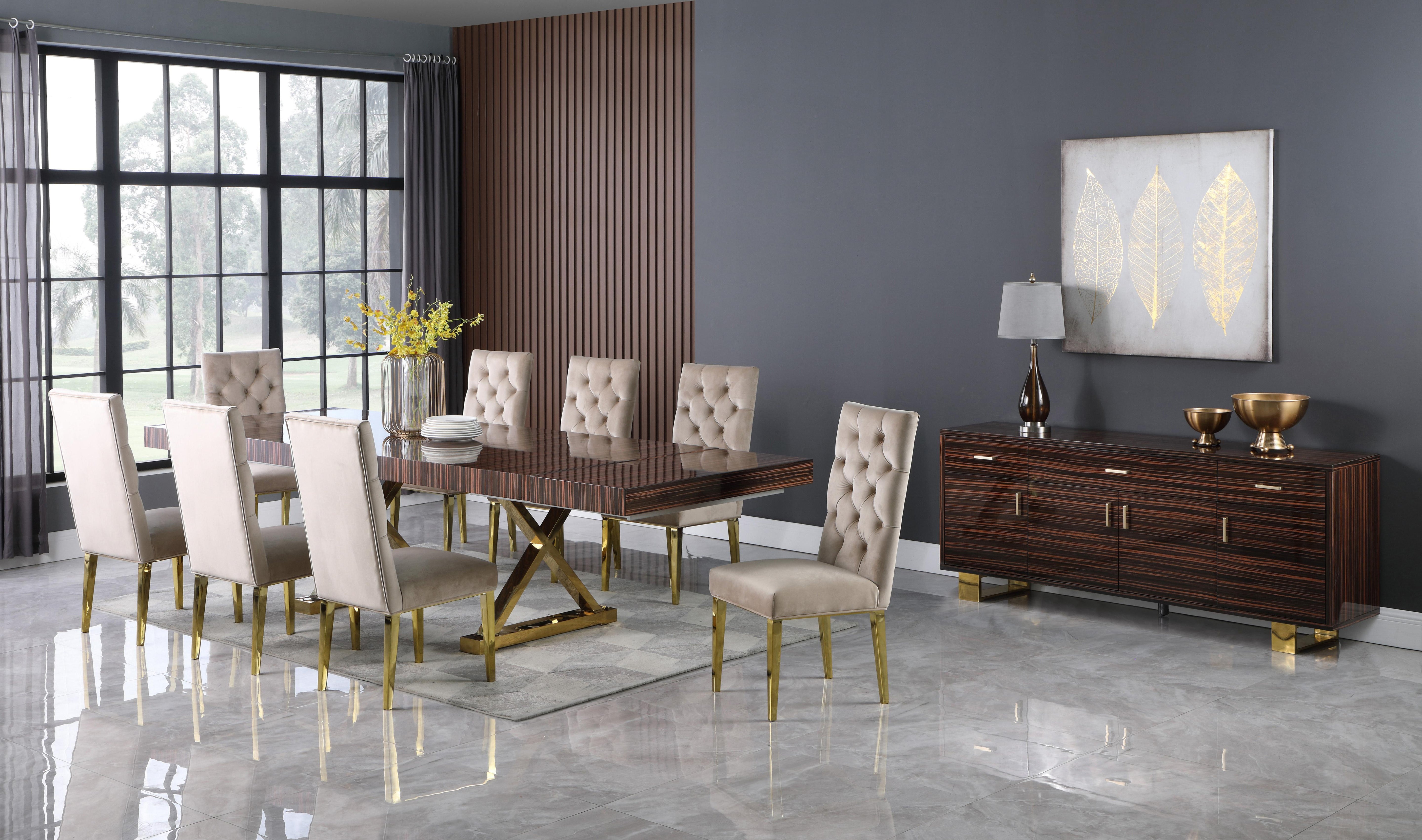 Excel Brown Zebra Wood Veneer Lacquer Extendable Dining Table (3 Boxes) - Luxury Home Furniture (MI)
