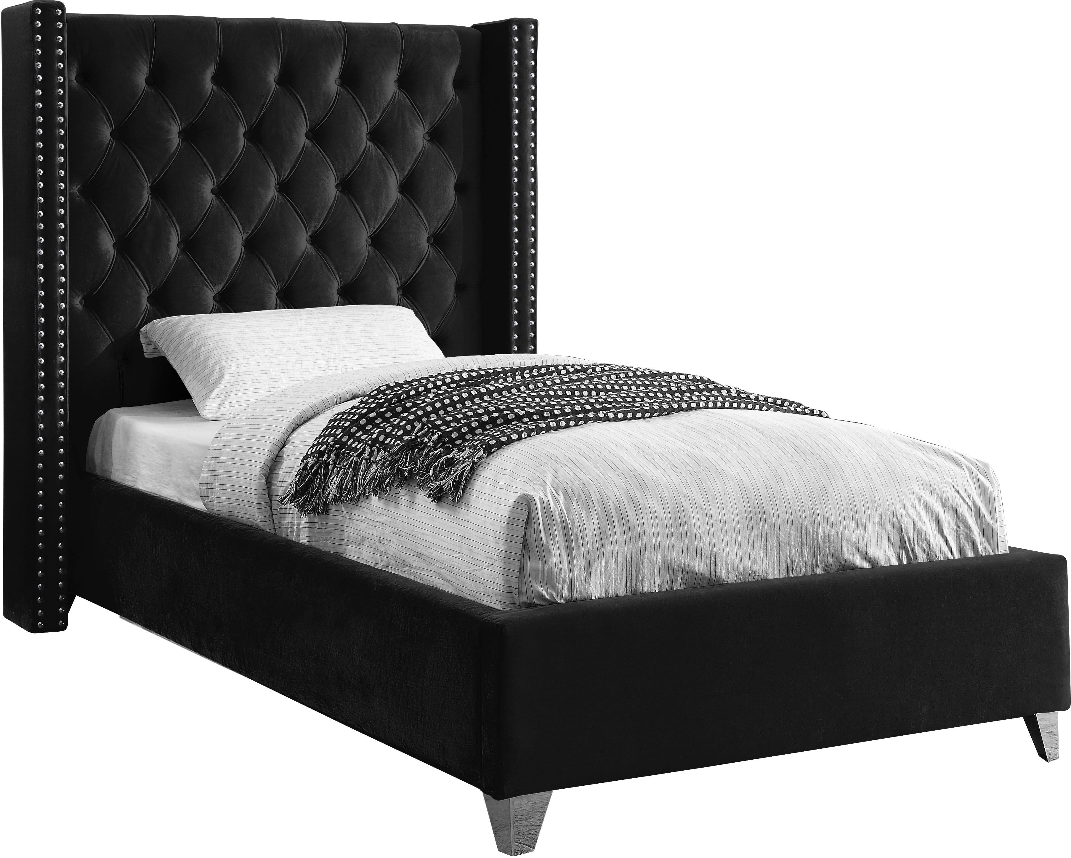 Aiden Black Velvet Twin Bed - Luxury Home Furniture (MI)