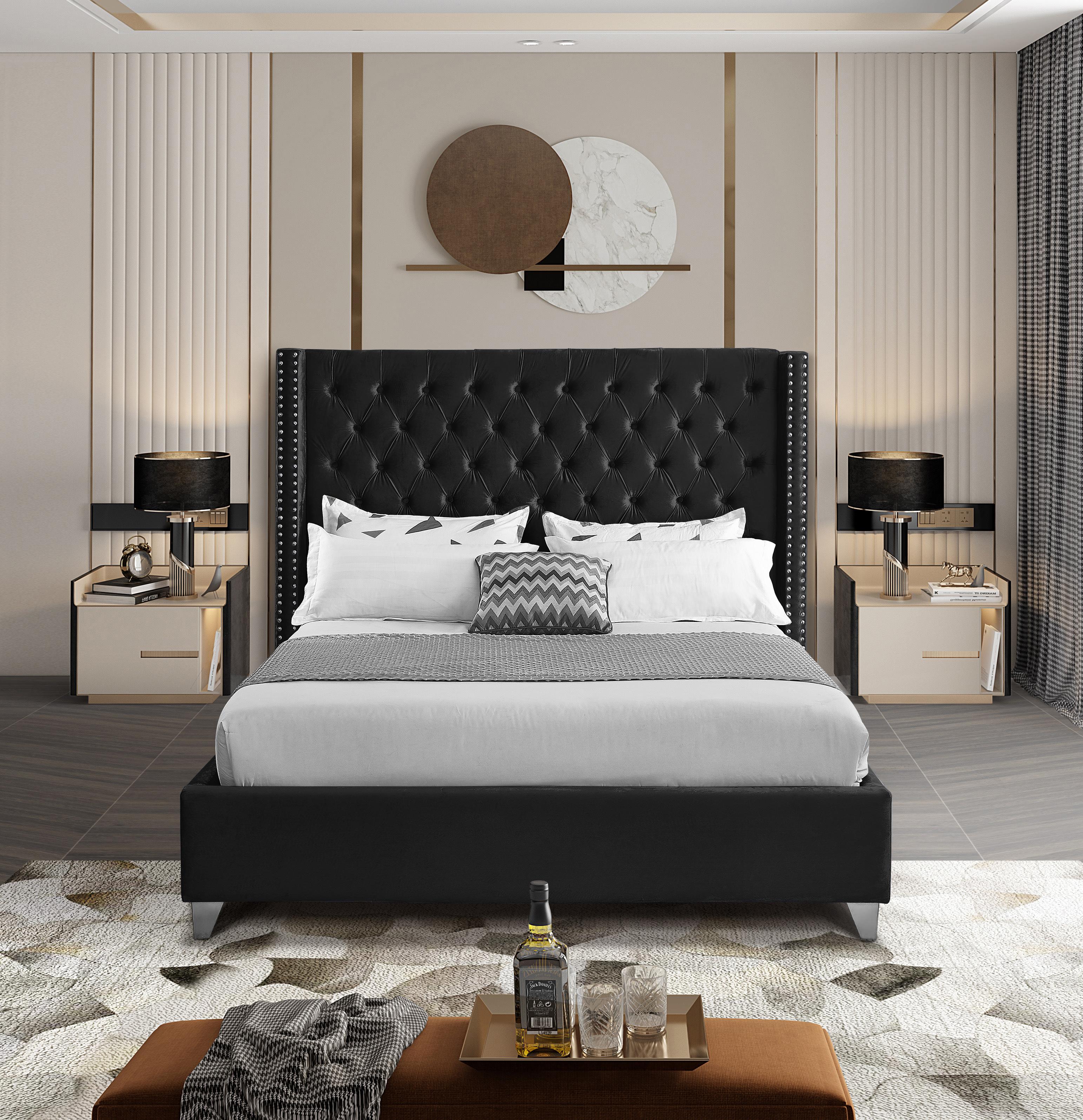 Aiden Black Velvet Queen Bed - Luxury Home Furniture (MI)