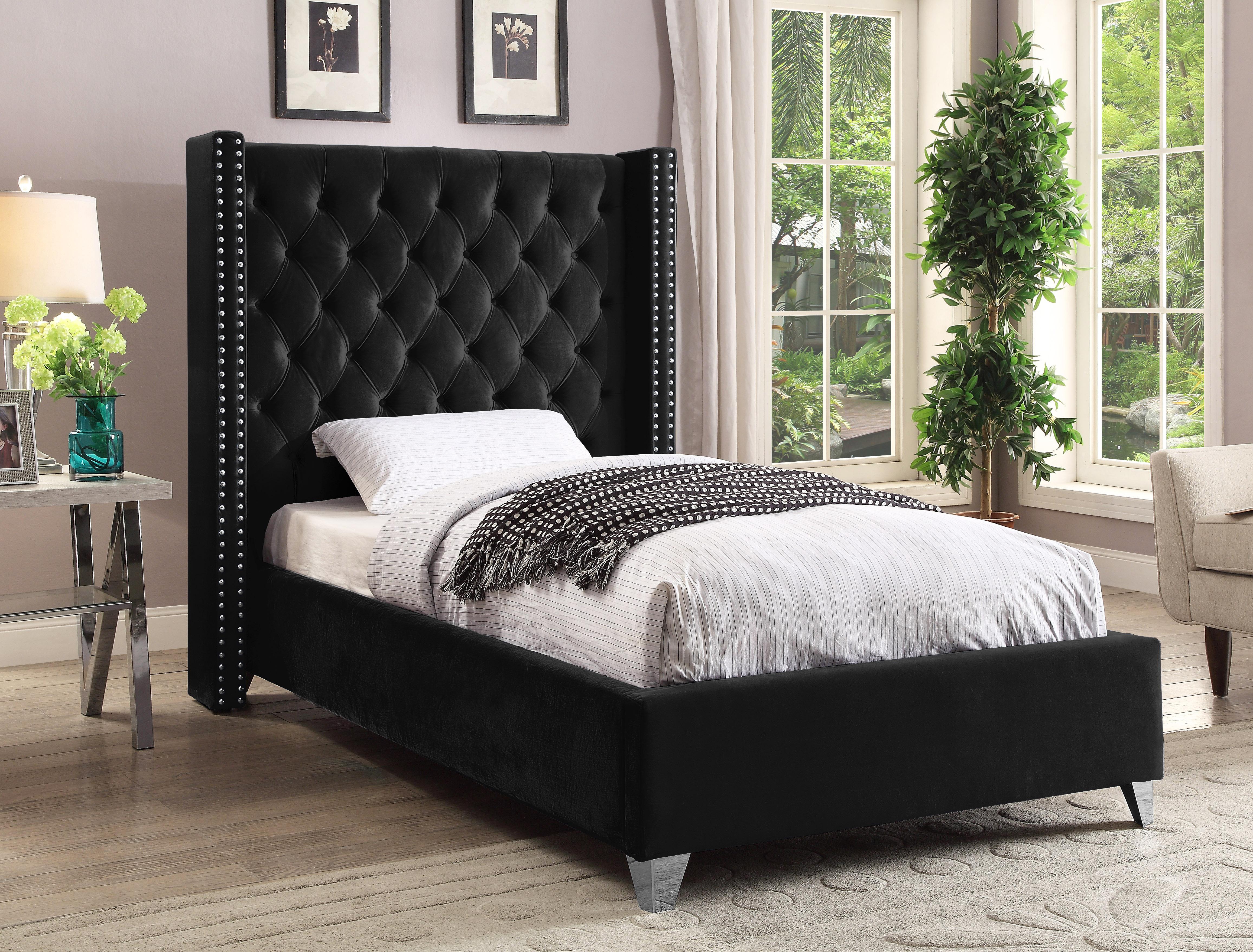 Aiden Black Velvet Twin Bed - Luxury Home Furniture (MI)