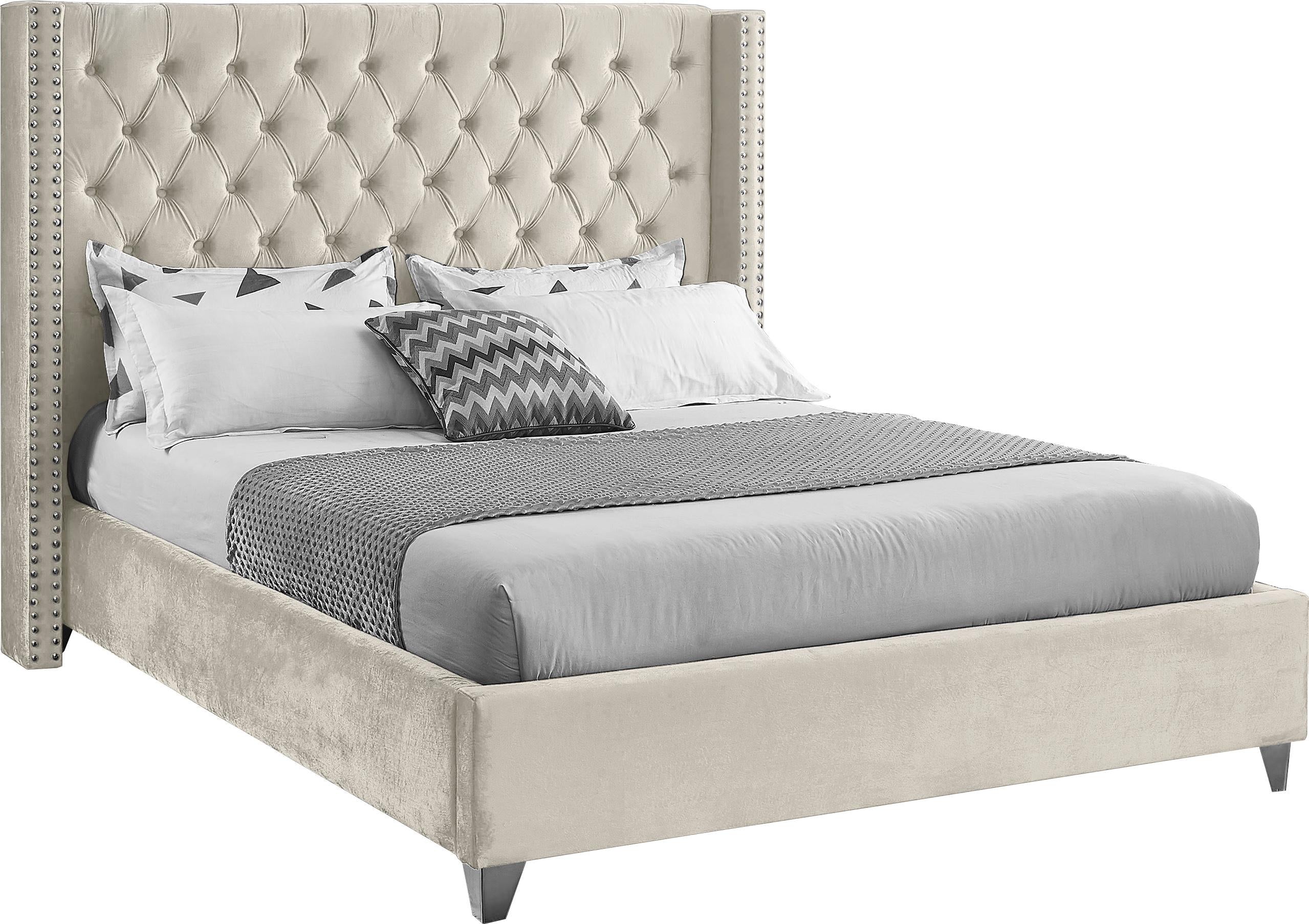 Aiden Cream Velvet King Bed - Luxury Home Furniture (MI)