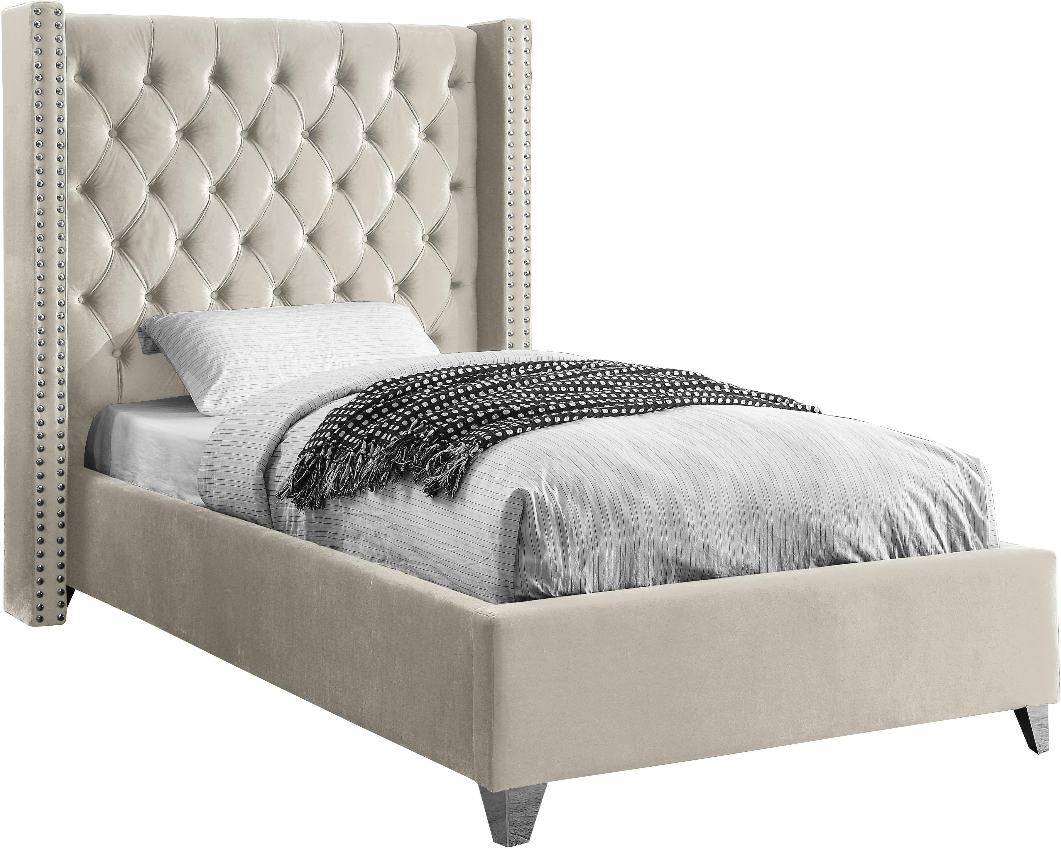 Aiden Cream Velvet Twin Bed - Luxury Home Furniture (MI)