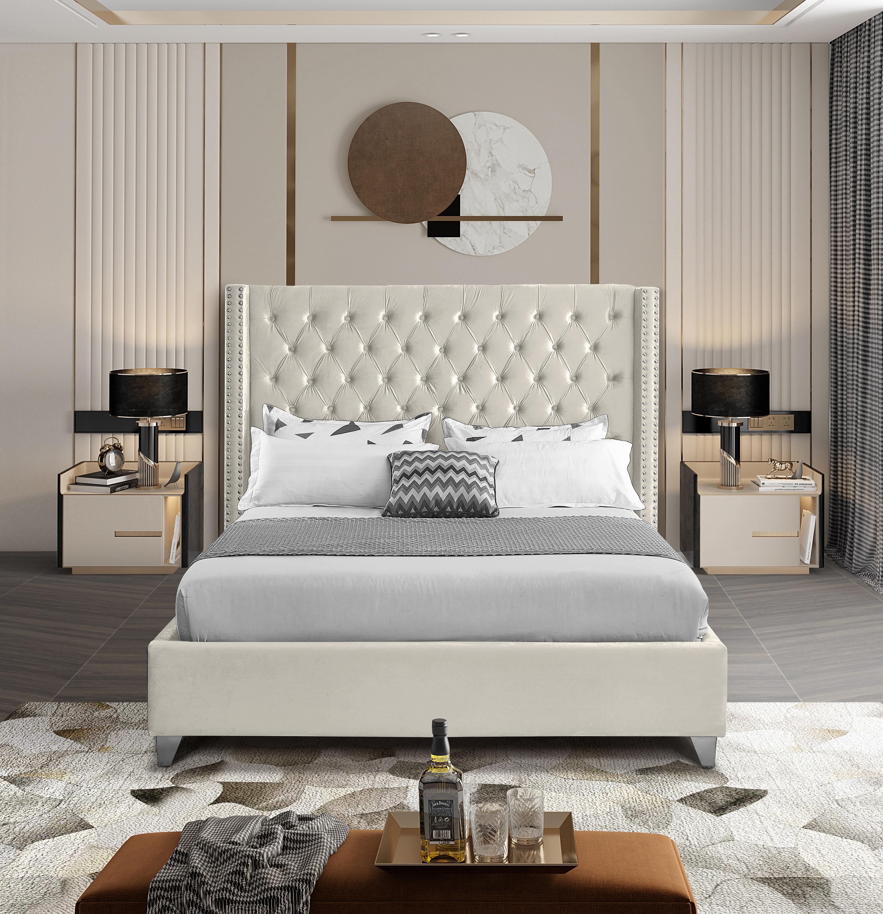 Aiden Cream Velvet Full Bed - Luxury Home Furniture (MI)