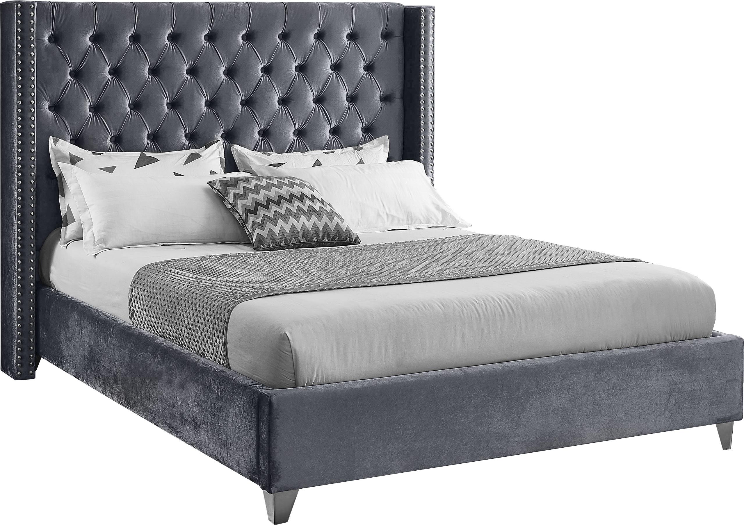 Aiden Grey Velvet Queen Bed - Luxury Home Furniture (MI)