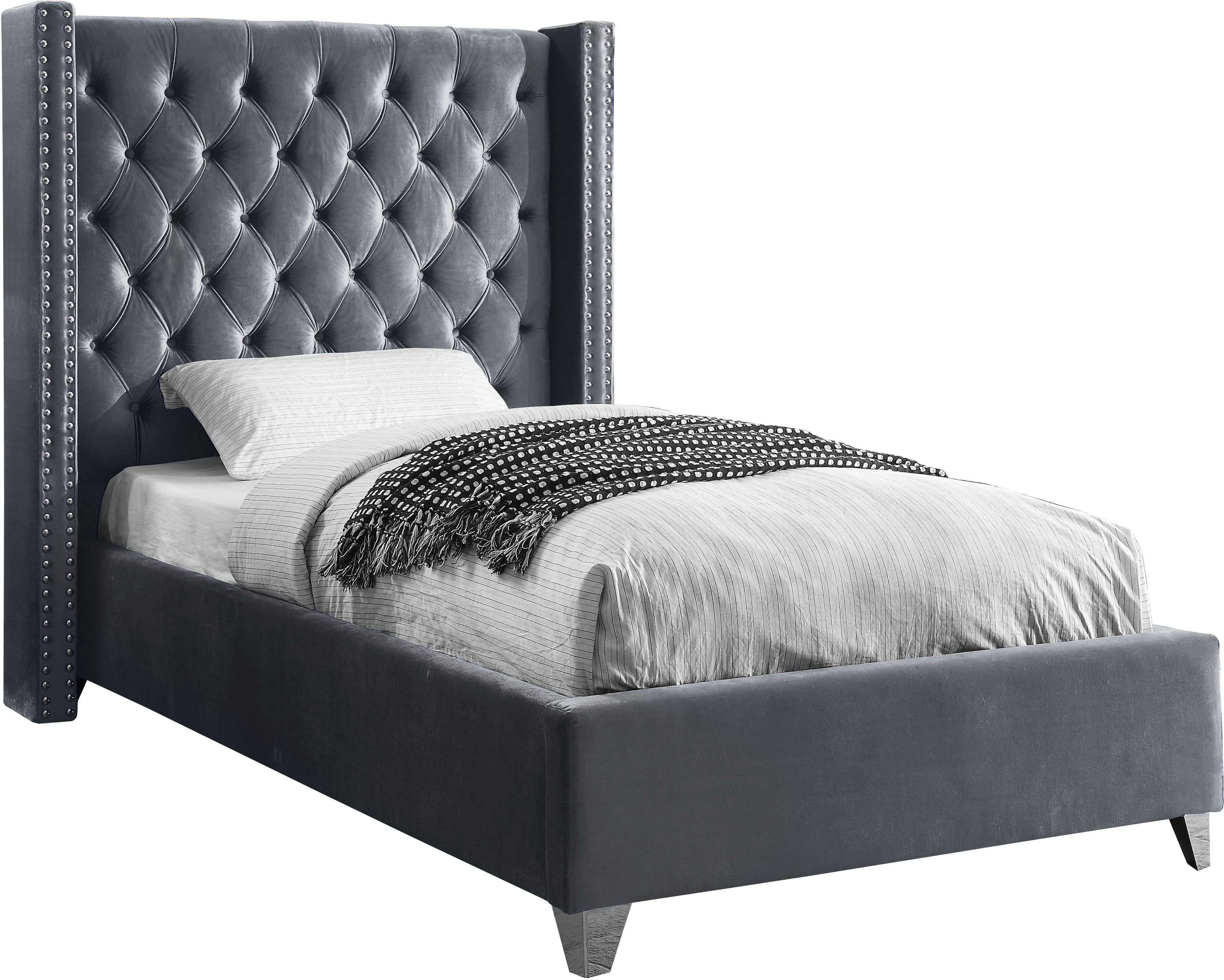 Aiden Grey Velvet Twin Bed - Luxury Home Furniture (MI)