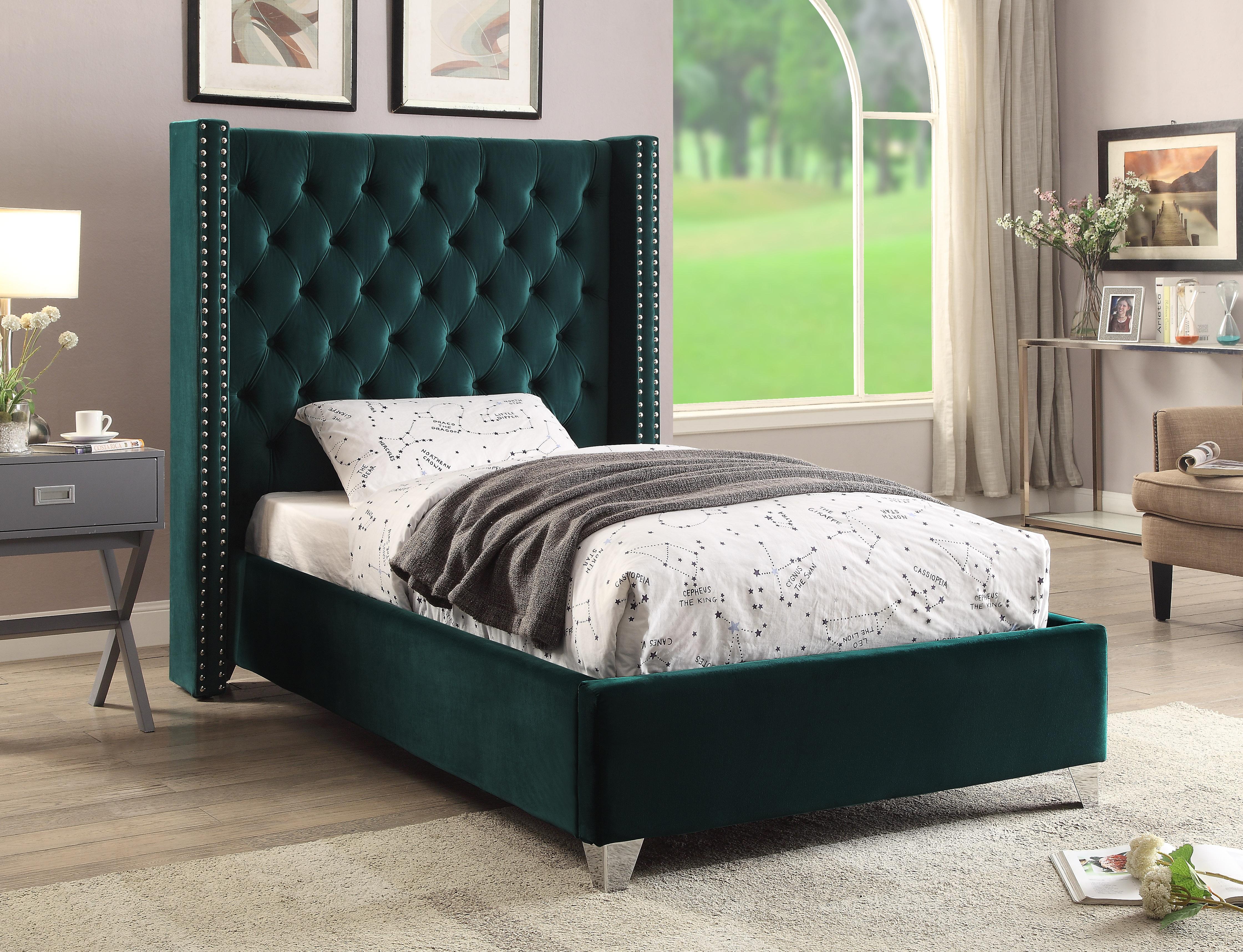 Aiden Green Velvet Twin Bed - Luxury Home Furniture (MI)