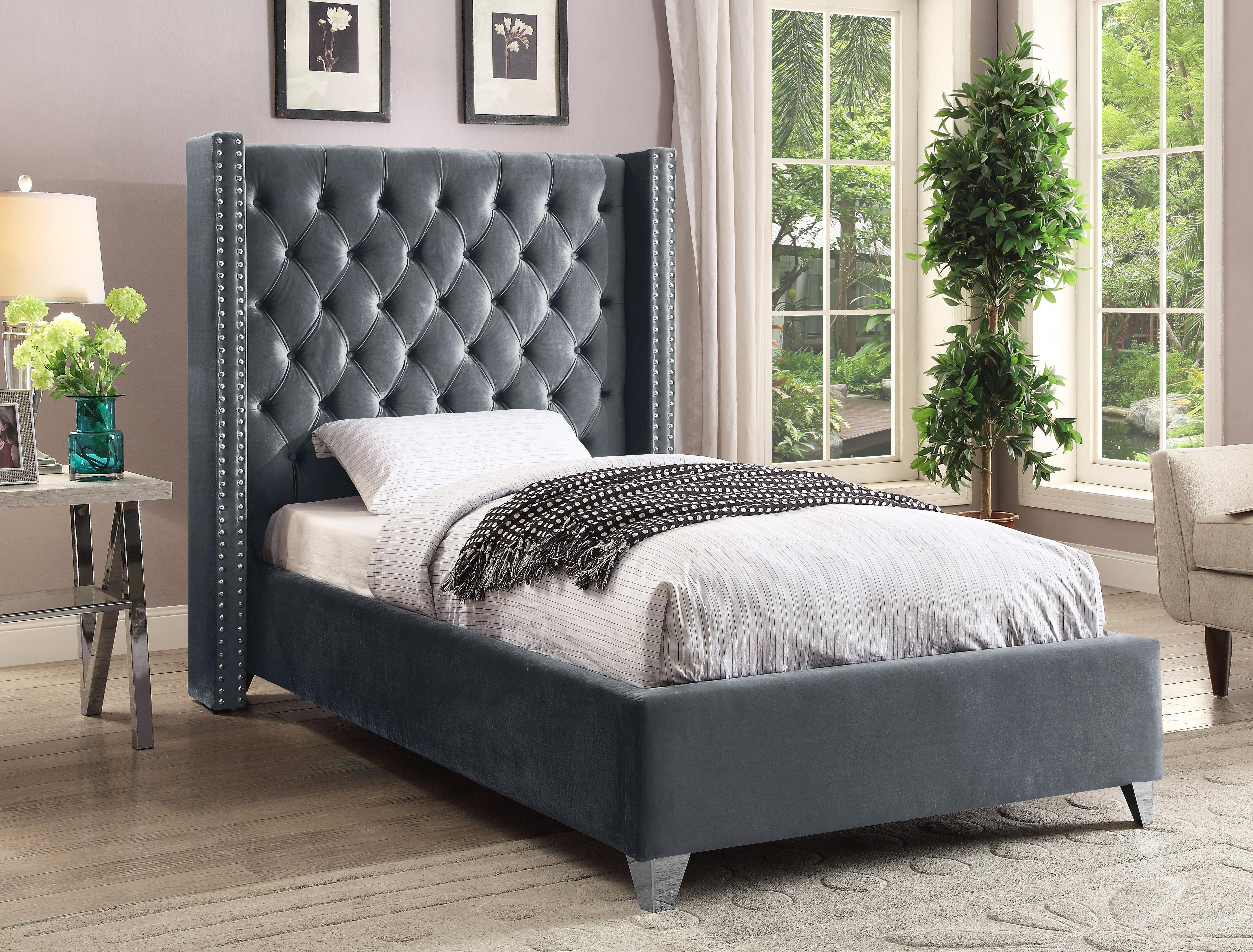 Aiden Grey Velvet Twin Bed - Luxury Home Furniture (MI)