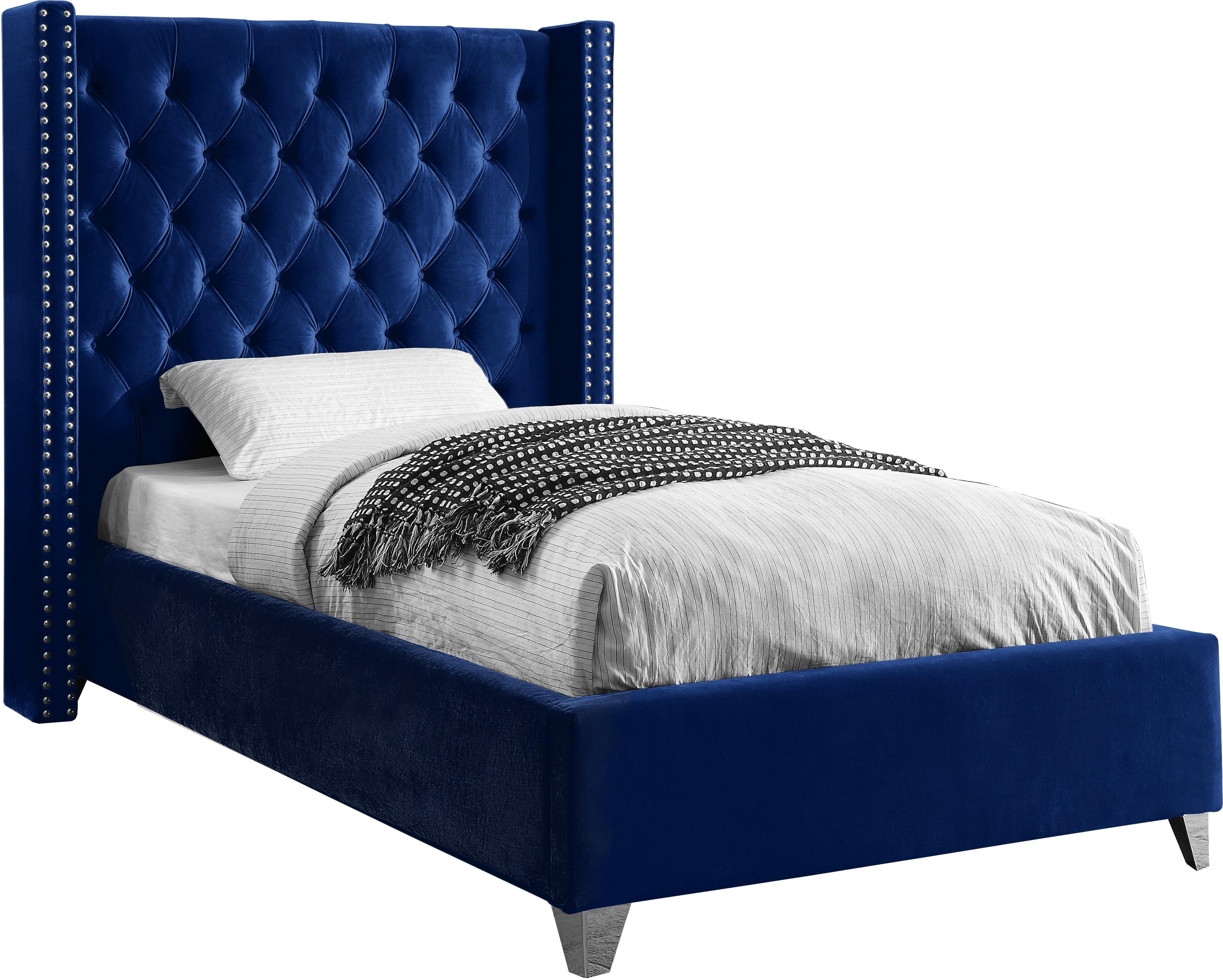 Aiden Navy Velvet Twin Bed - Luxury Home Furniture (MI)