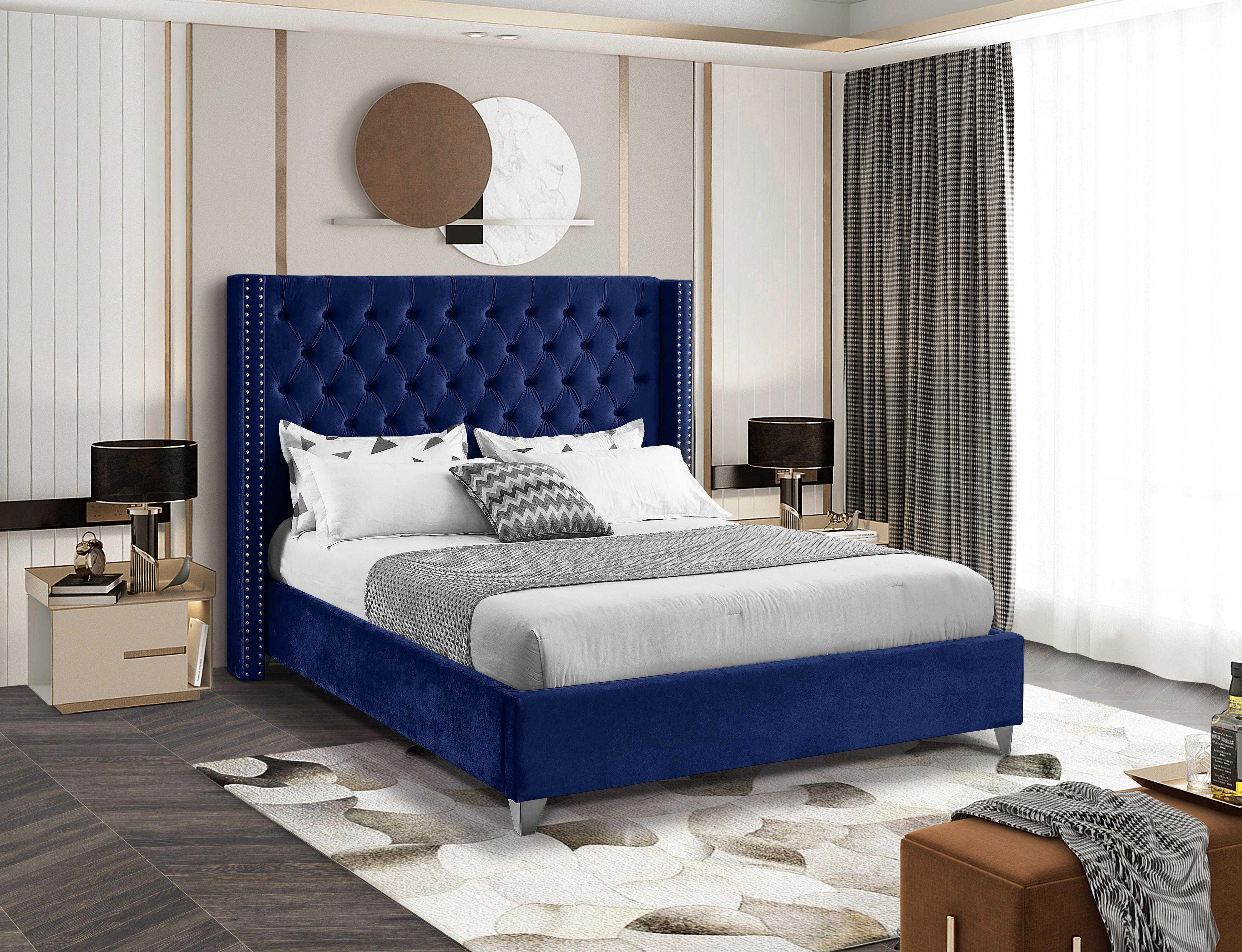 Aiden Navy Velvet Full Bed - Luxury Home Furniture (MI)