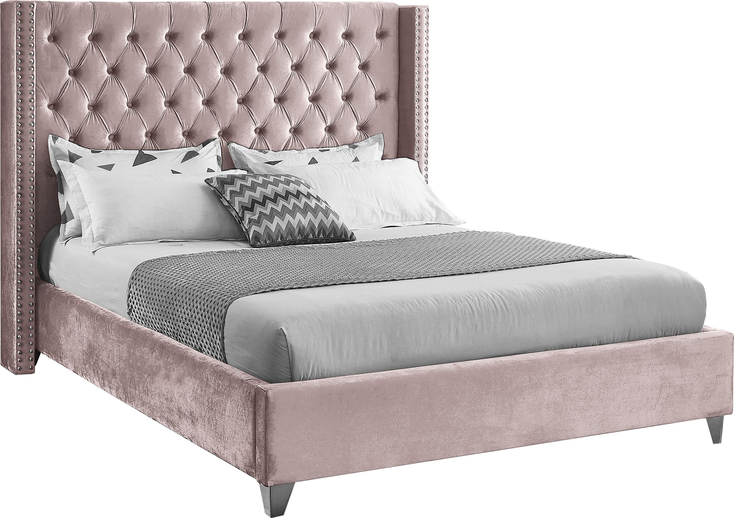 Aiden Pink Velvet Full Bed - Luxury Home Furniture (MI)