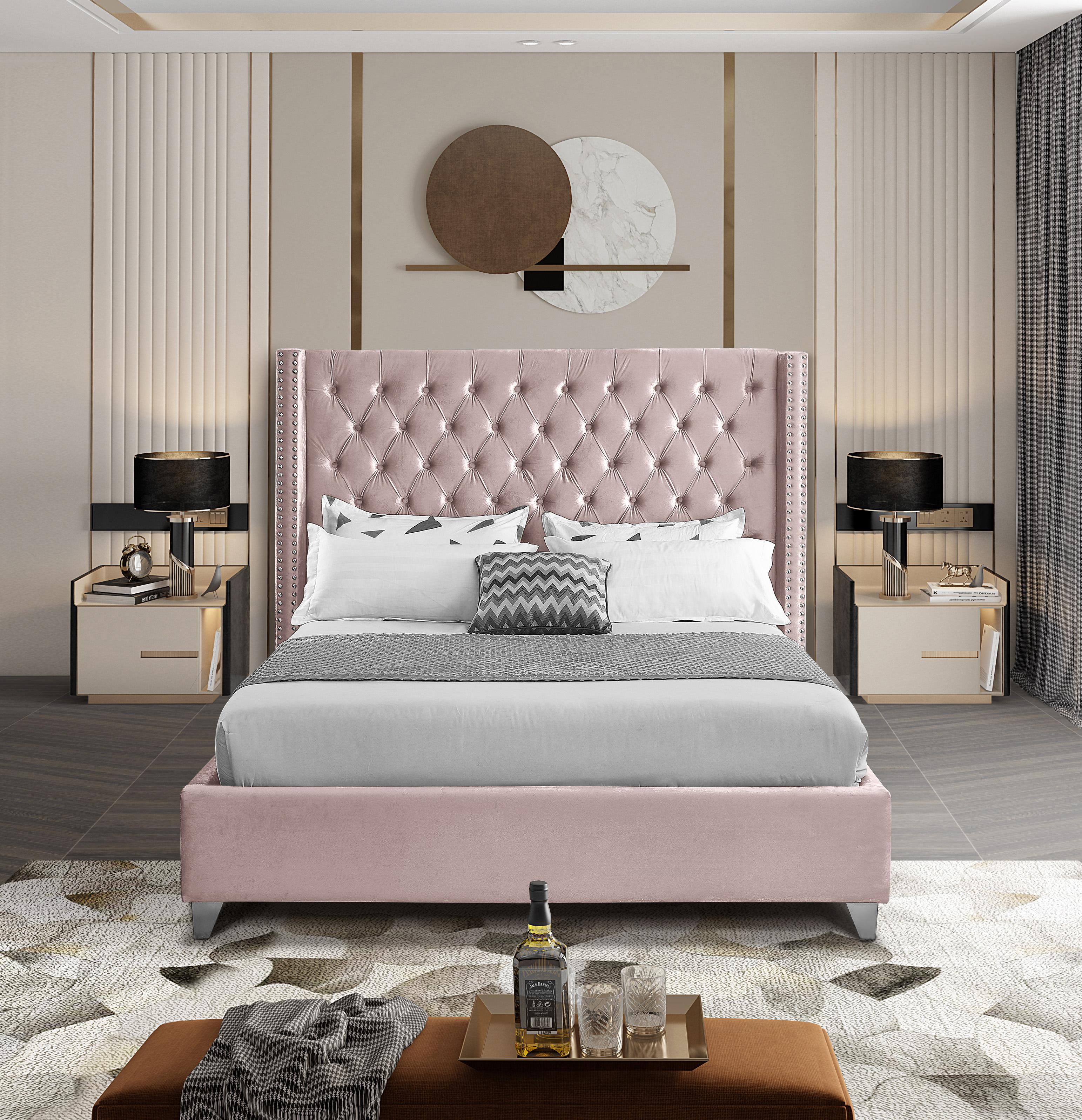 Aiden Pink Velvet King Bed - Luxury Home Furniture (MI)