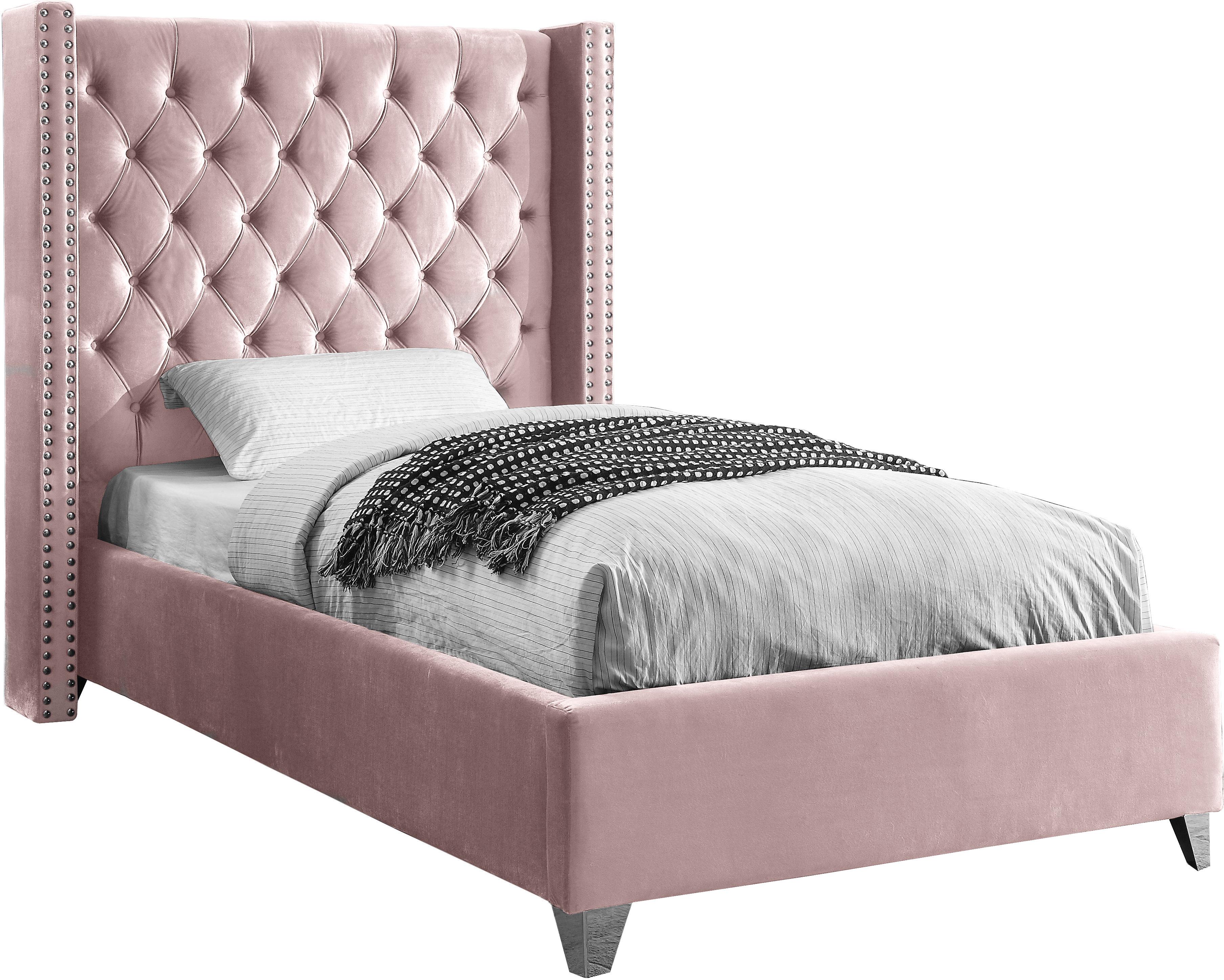 Aiden Pink Velvet Twin Bed - Luxury Home Furniture (MI)