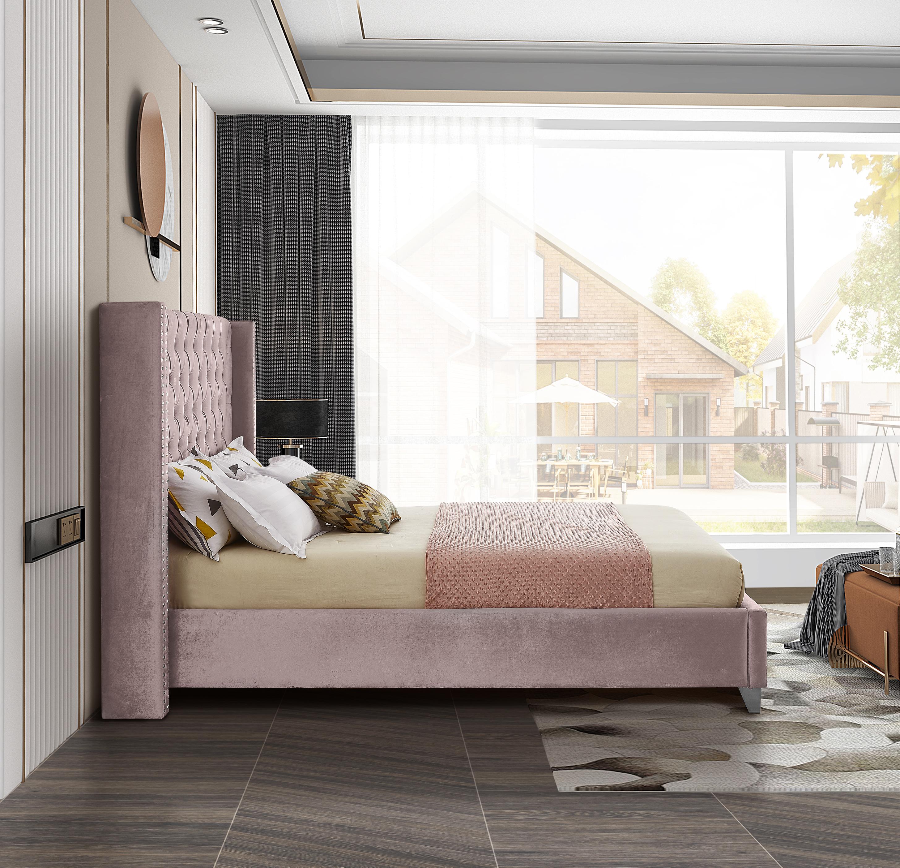Aiden Pink Velvet Queen Bed - Luxury Home Furniture (MI)