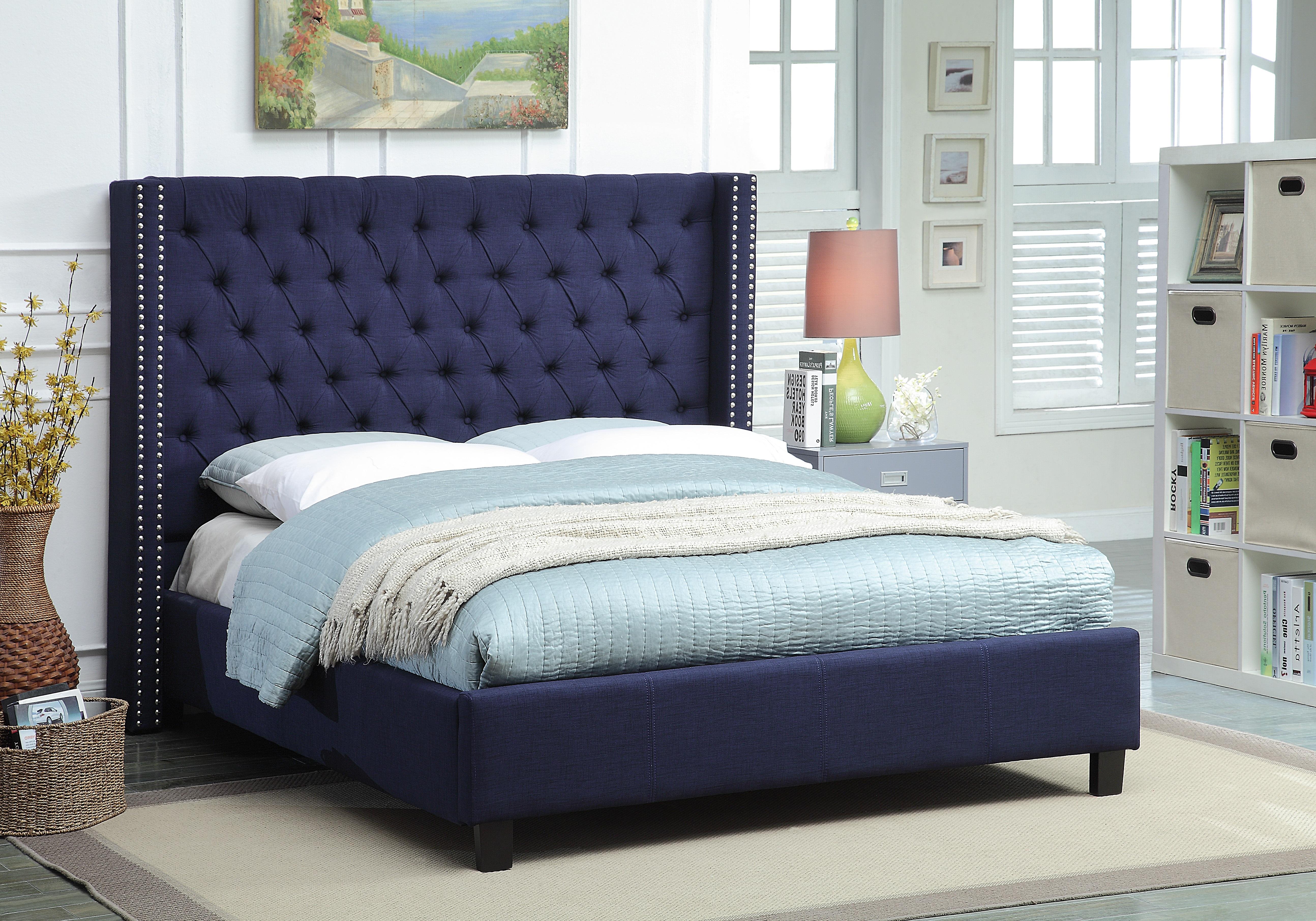 Ashton Navy Linen King Bed - Luxury Home Furniture (MI)