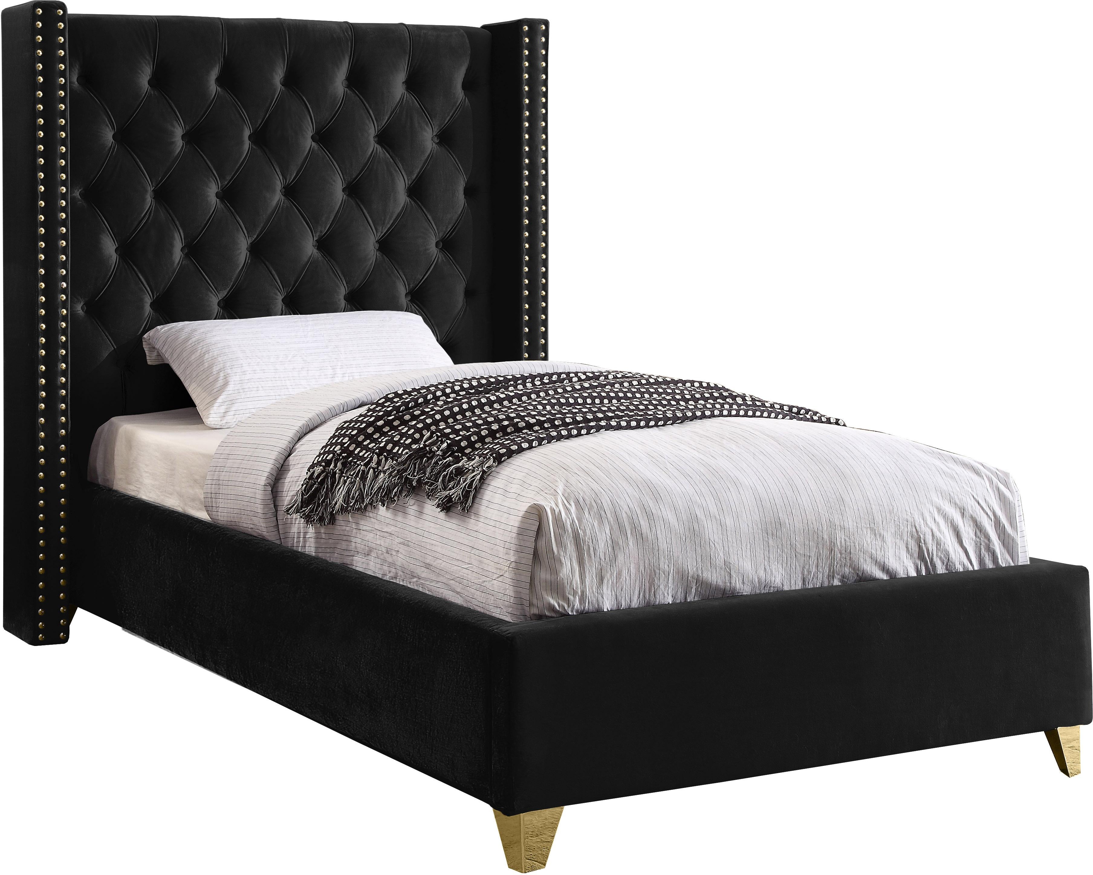 Barolo Black Velvet Twin Bed - Luxury Home Furniture (MI)