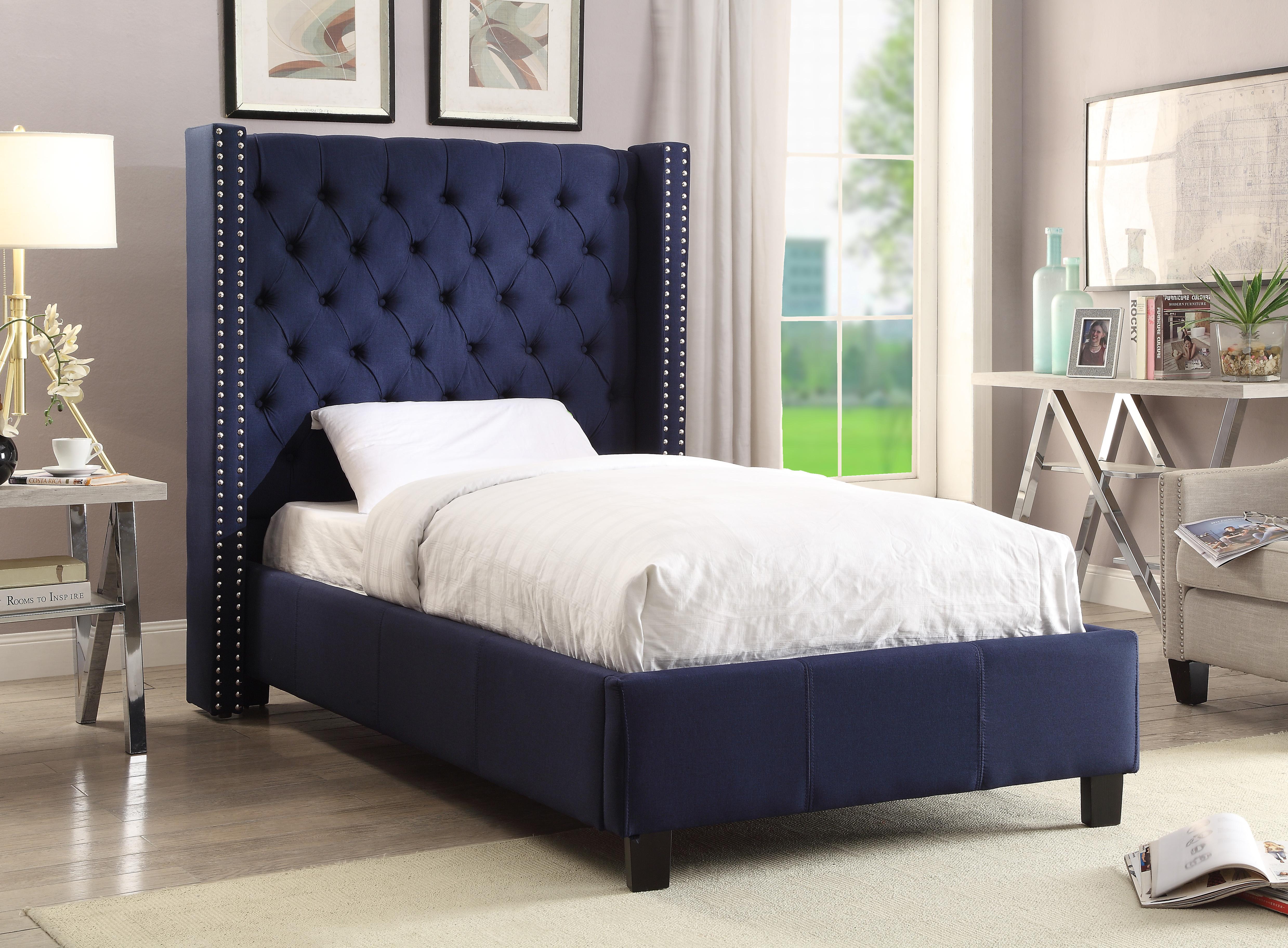 Ashton Navy Linen Twin Bed - Luxury Home Furniture (MI)