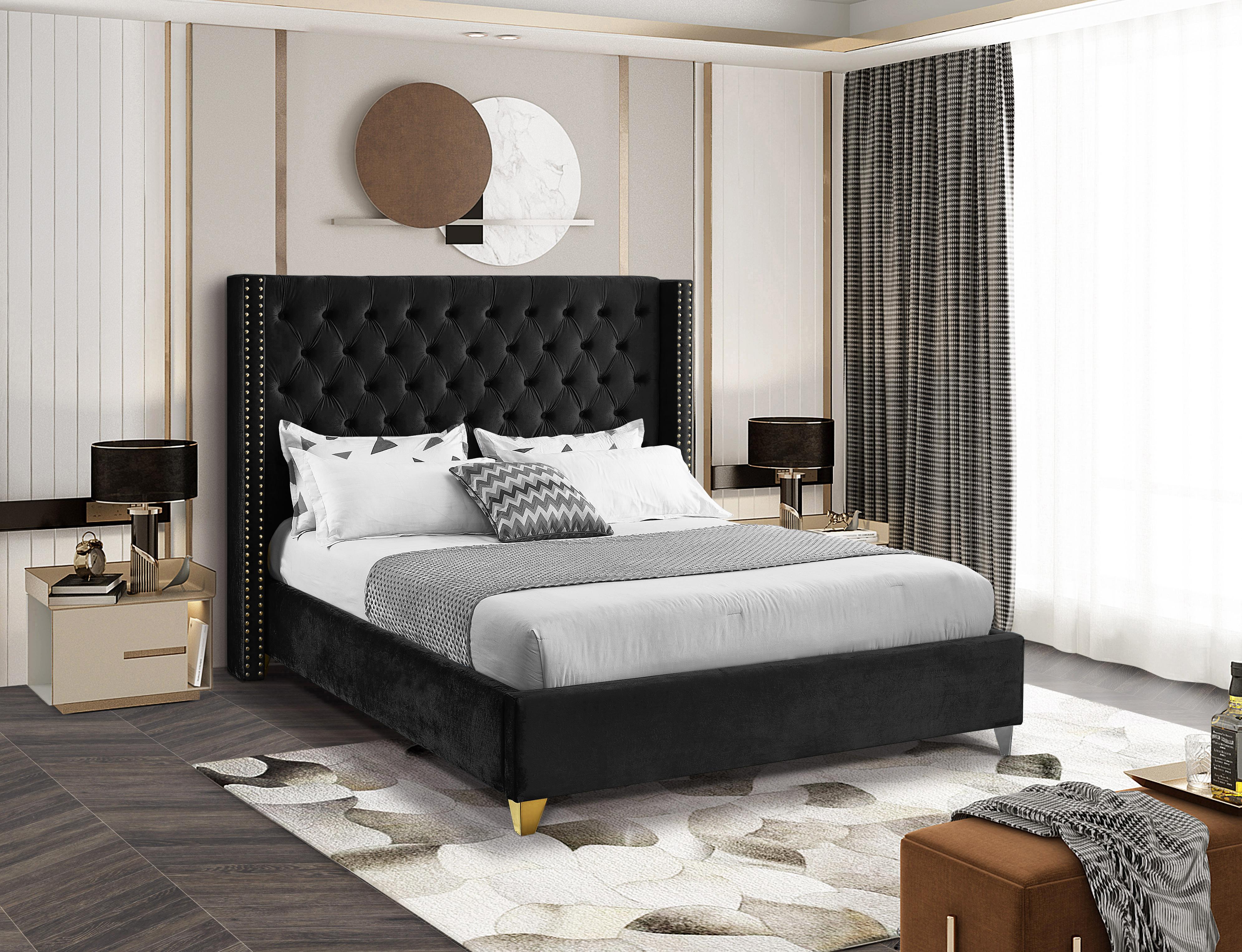 Barolo Black Velvet Queen Bed - Luxury Home Furniture (MI)