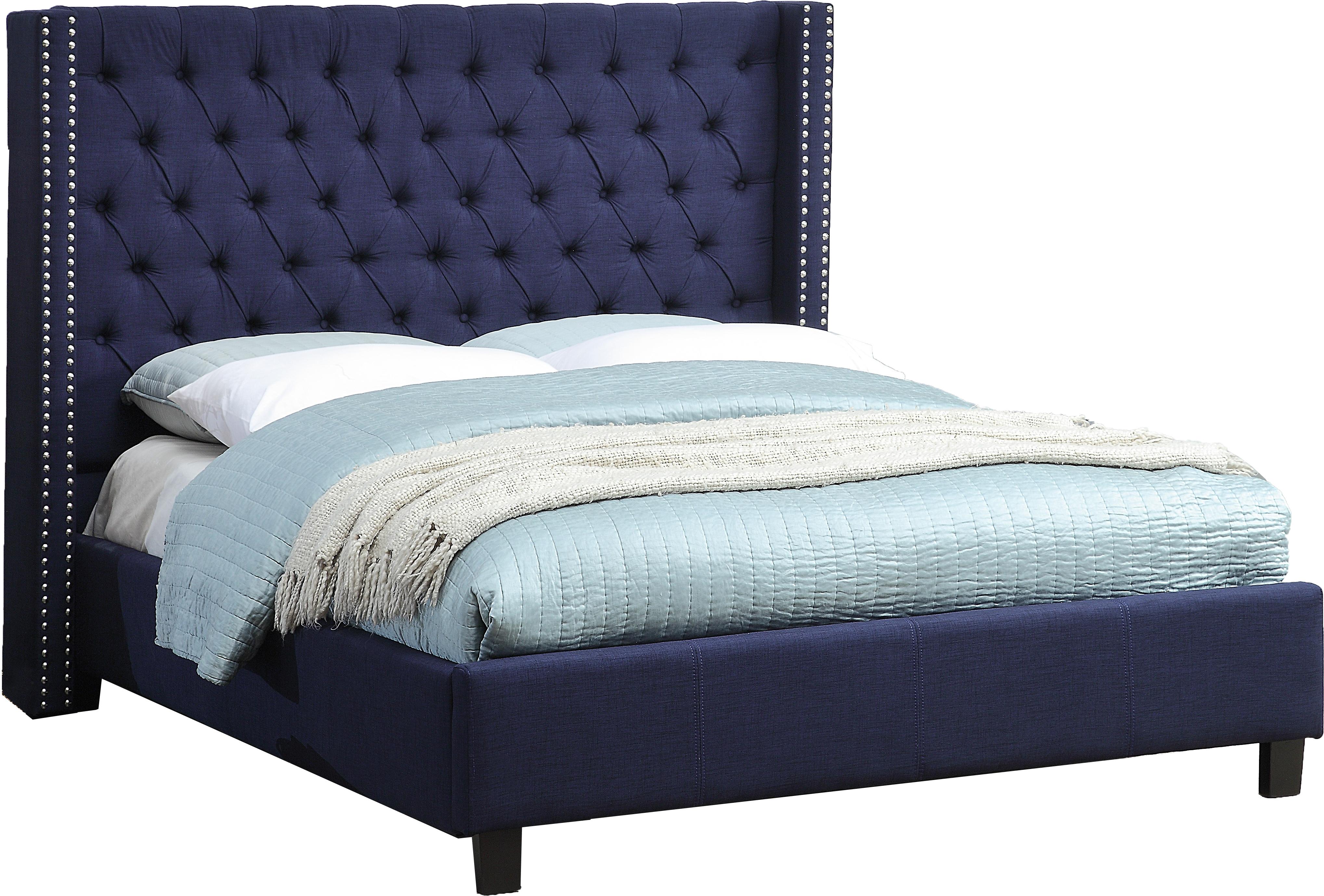 Ashton Navy Linen Queen Bed - Luxury Home Furniture (MI)
