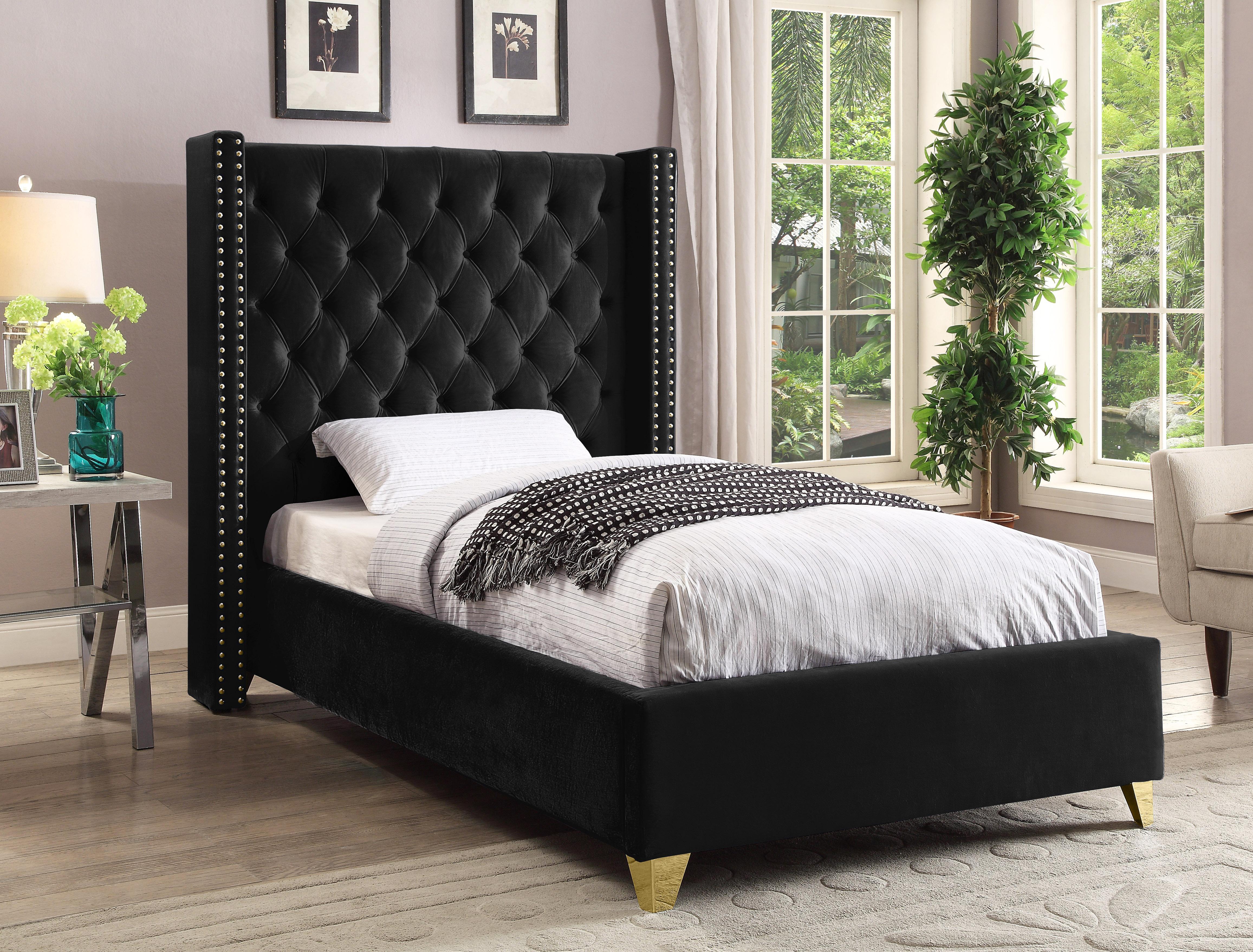 Barolo Black Velvet Twin Bed - Luxury Home Furniture (MI)