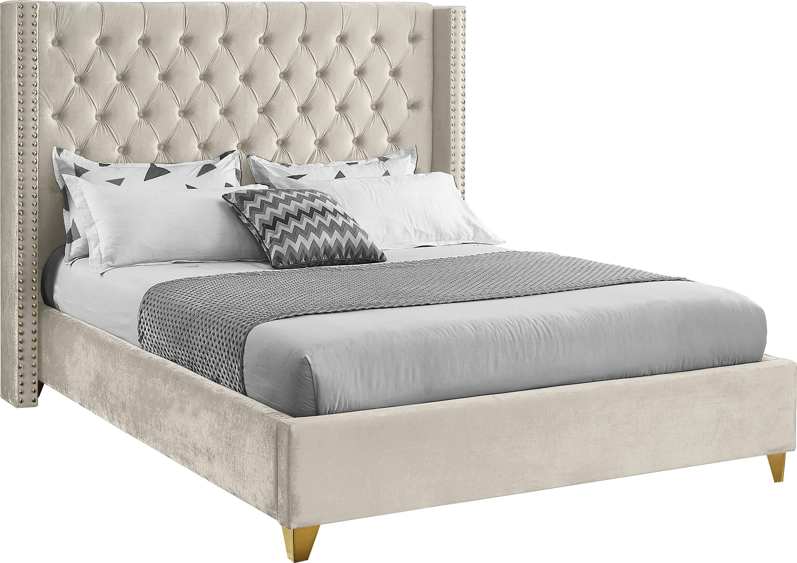 Barolo Cream Velvet Full Bed - Luxury Home Furniture (MI)