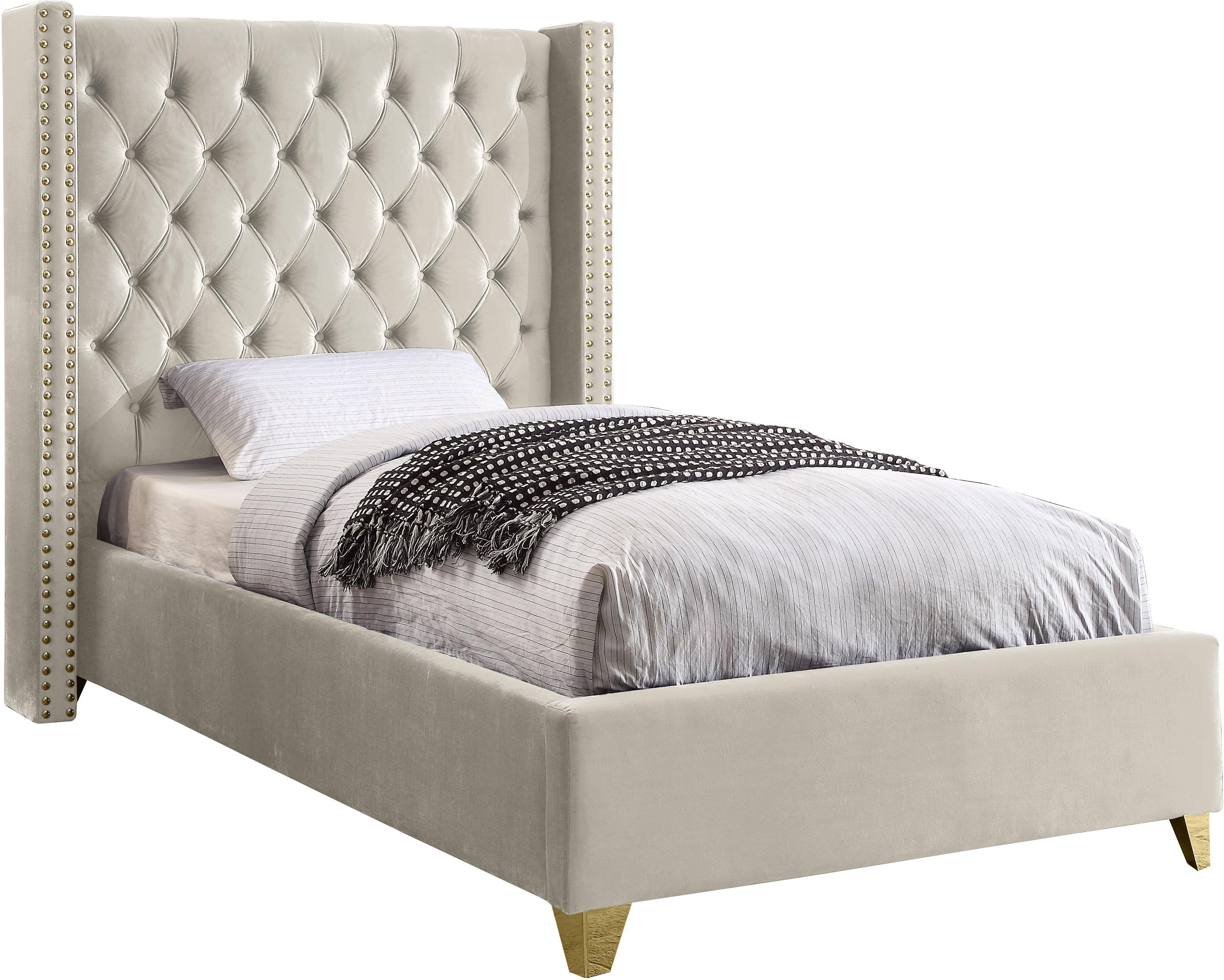 Barolo Cream Velvet Twin Bed - Luxury Home Furniture (MI)