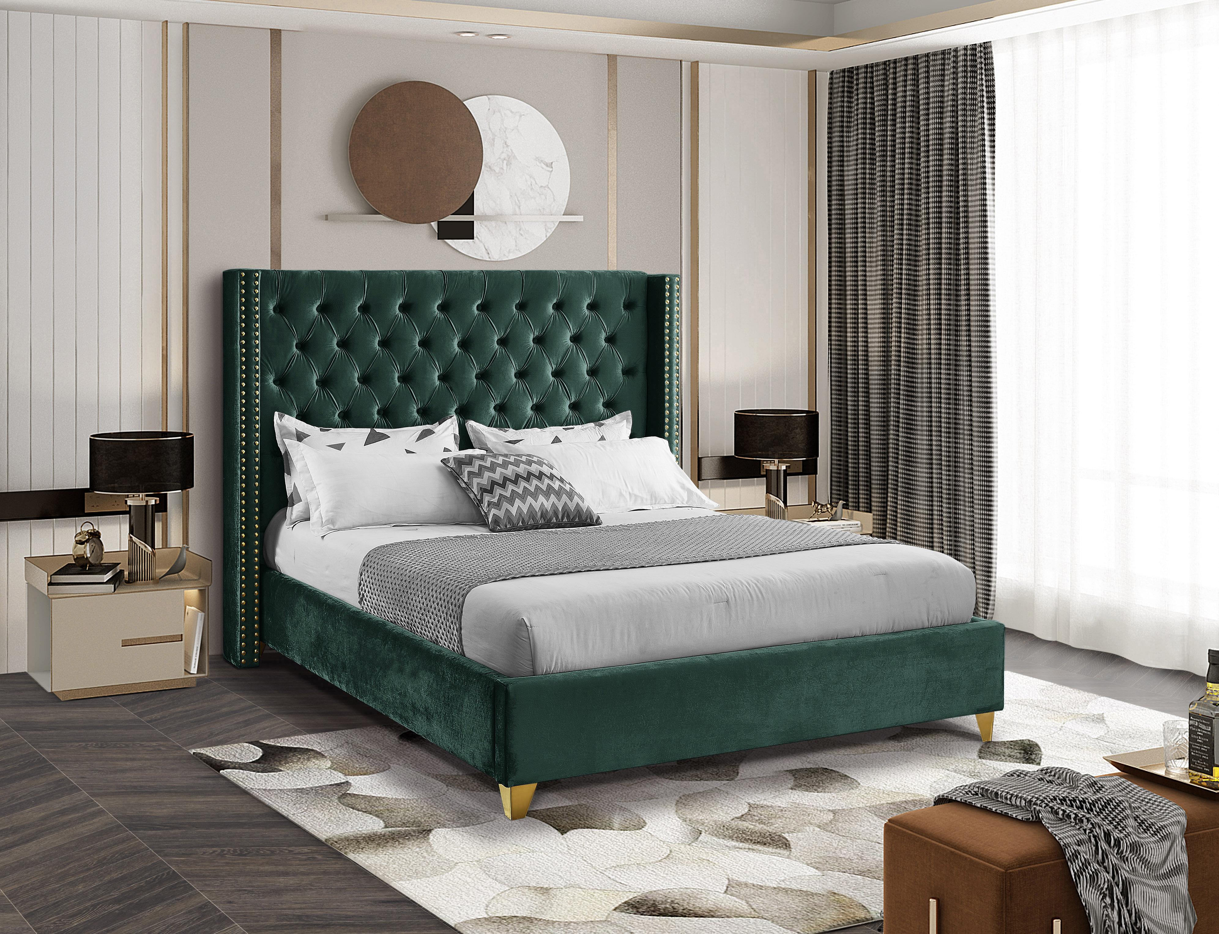 Barolo Green Velvet Full Bed - Luxury Home Furniture (MI)