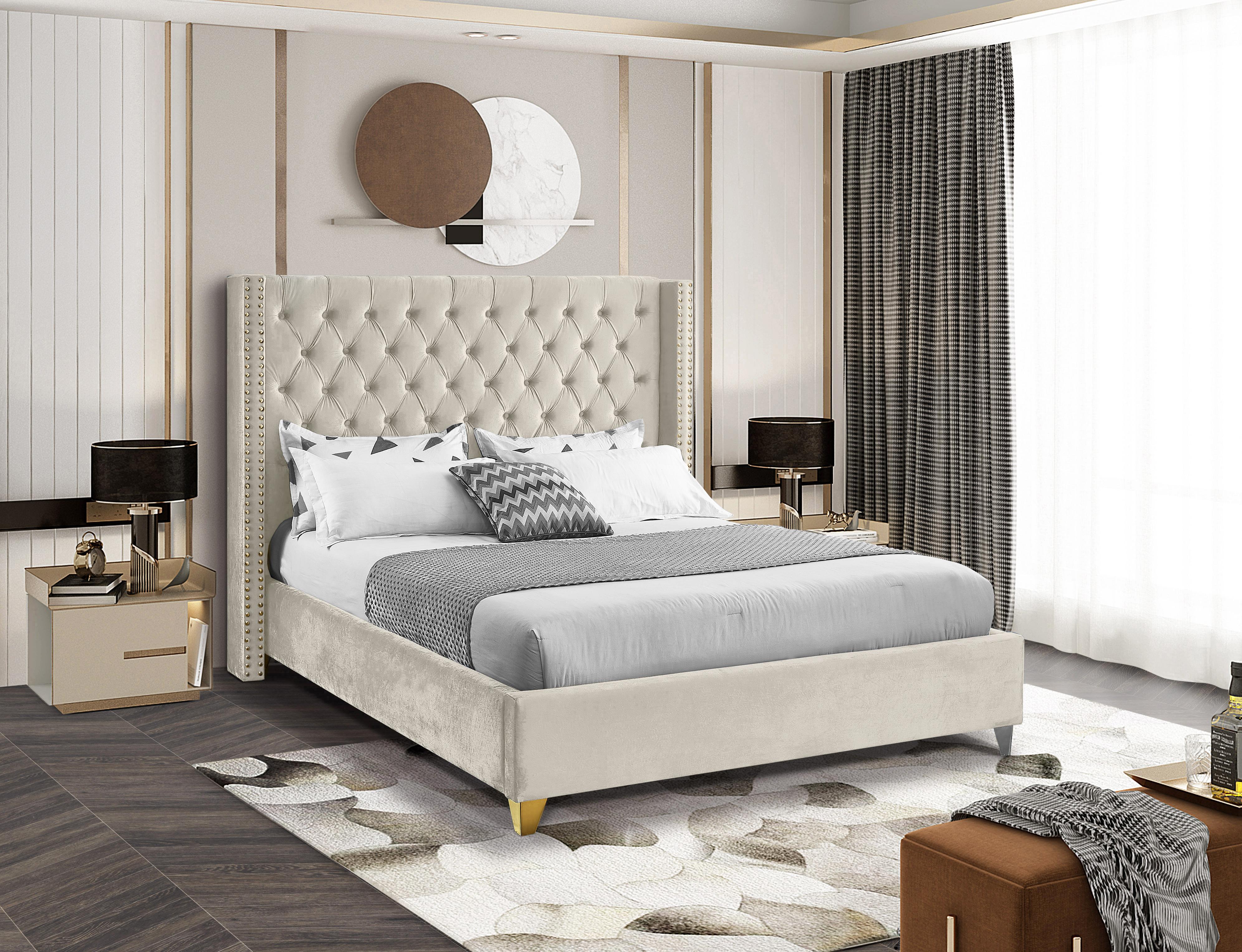 Barolo Cream Velvet King Bed - Luxury Home Furniture (MI)