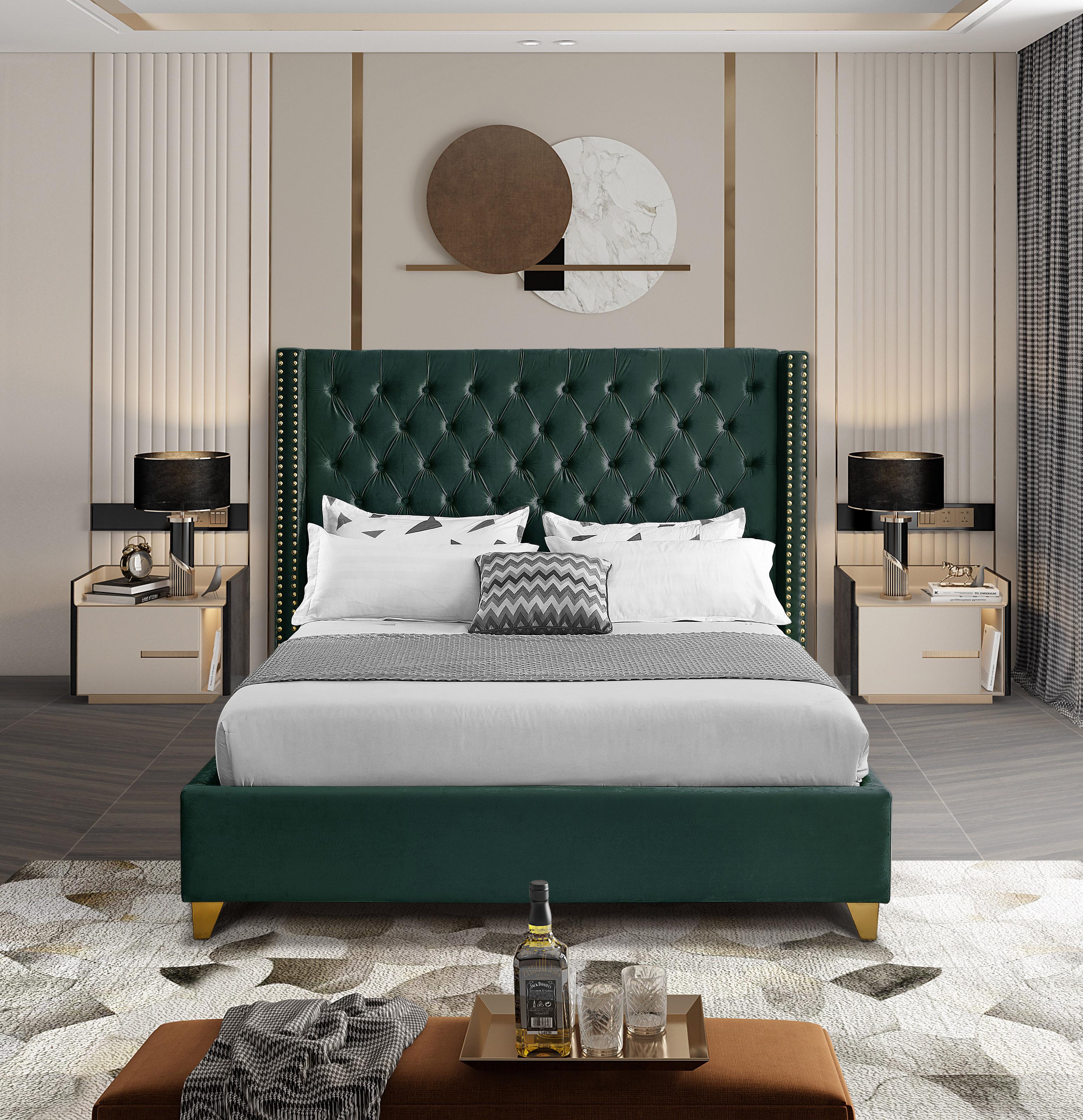 Barolo Green Velvet Full Bed - Luxury Home Furniture (MI)