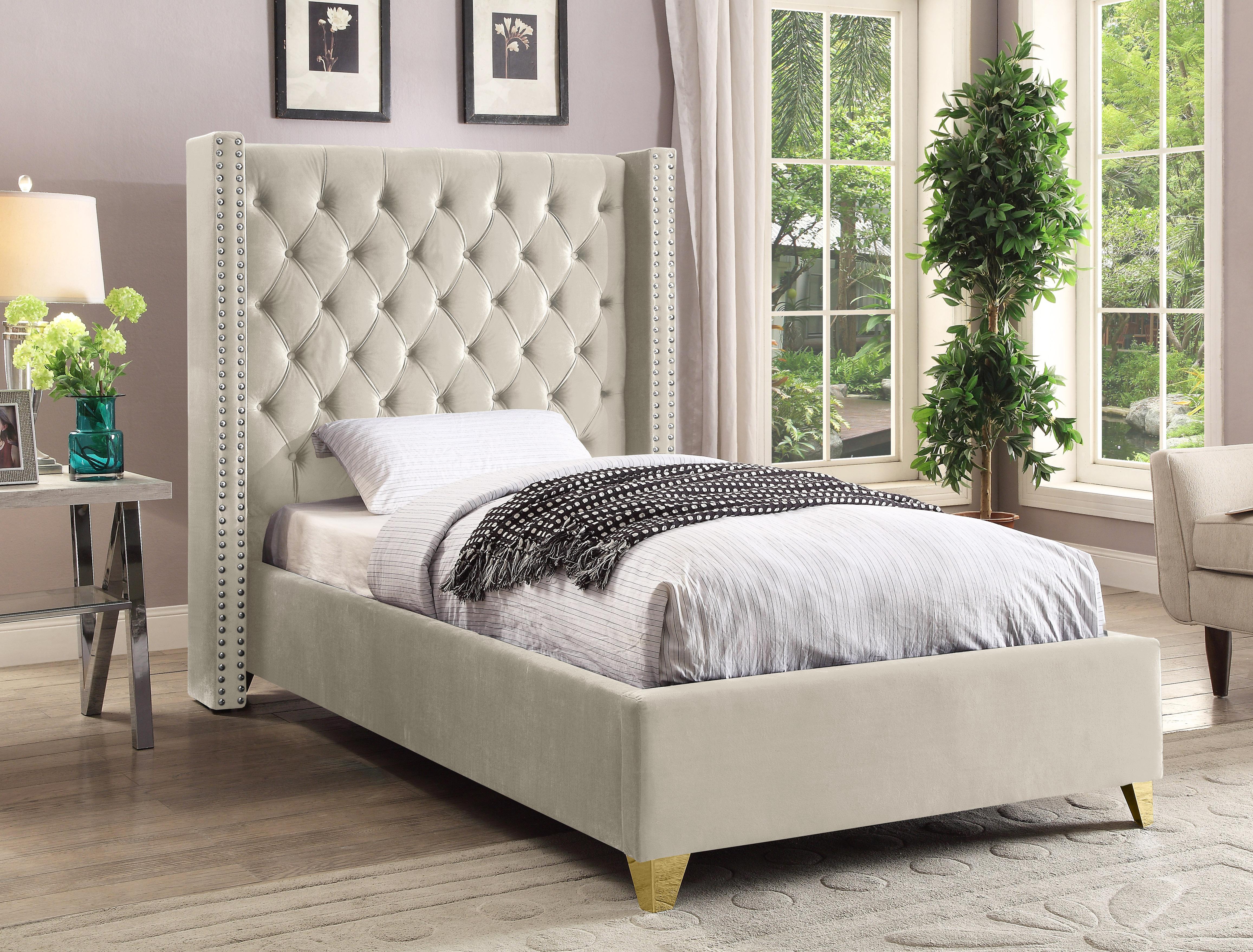 Barolo Cream Velvet Twin Bed - Luxury Home Furniture (MI)