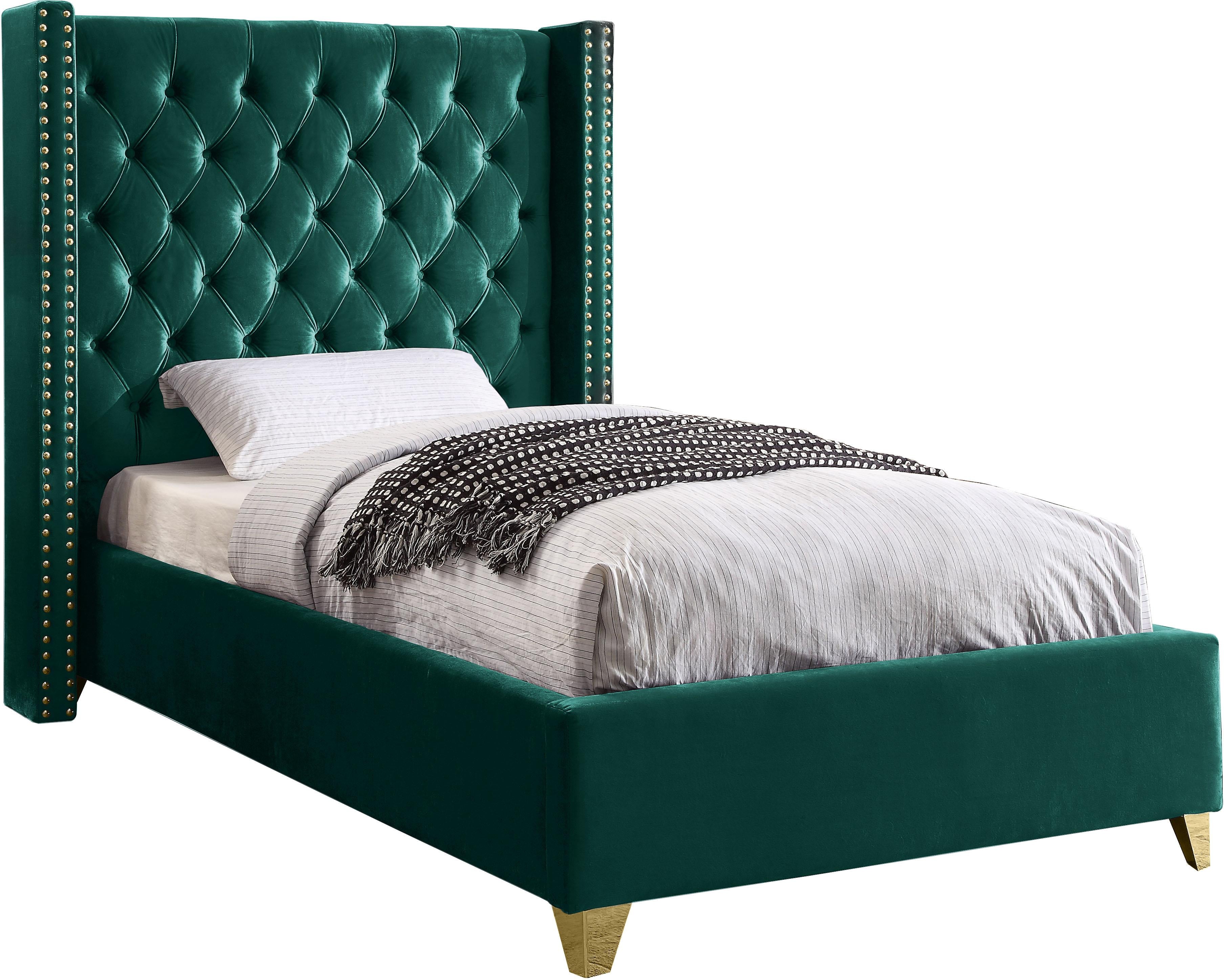Barolo Green Velvet Twin Bed - Luxury Home Furniture (MI)