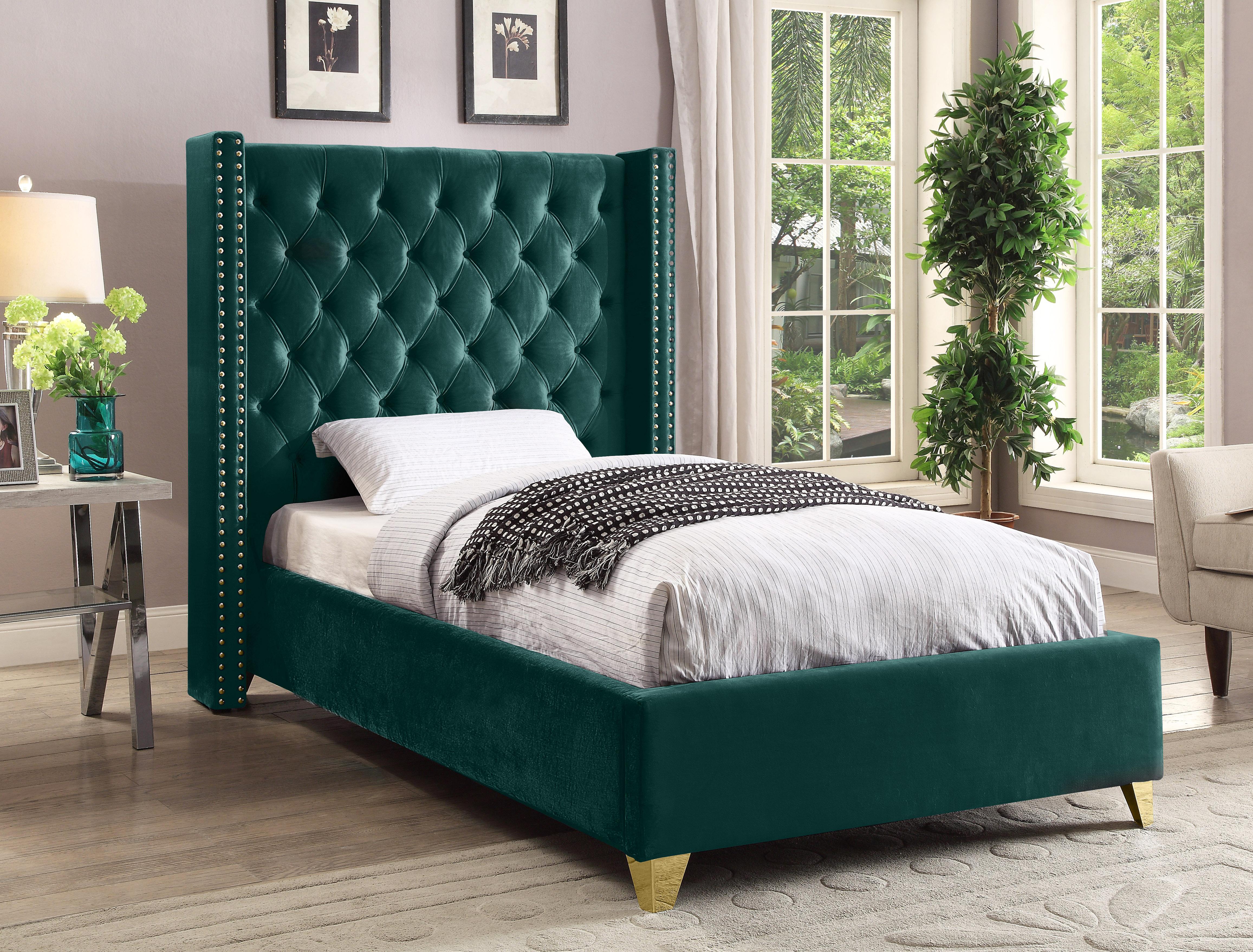 Barolo Green Velvet Twin Bed - Luxury Home Furniture (MI)