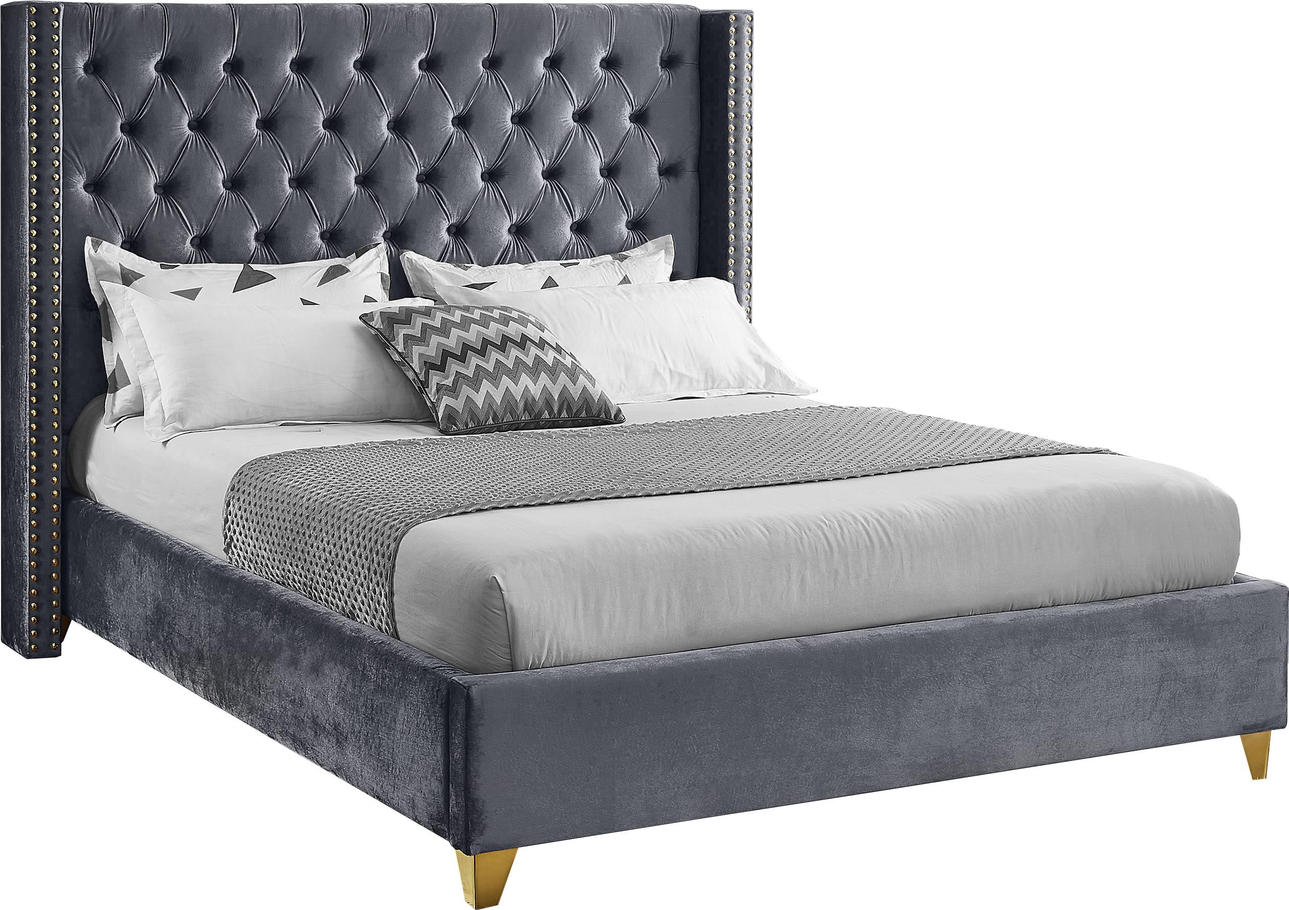 Barolo Grey Velvet Queen Bed - Luxury Home Furniture (MI)