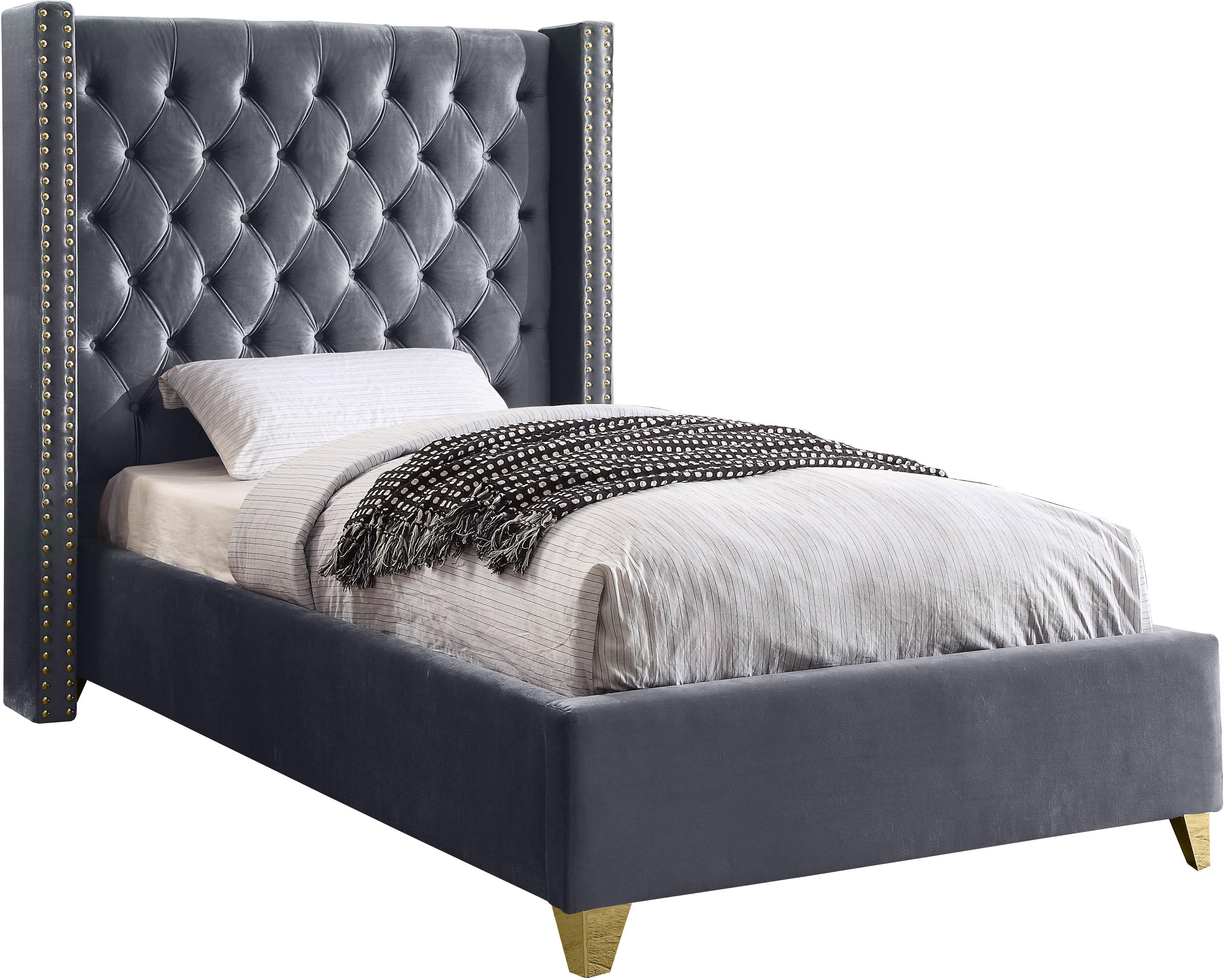 Barolo Grey Velvet Twin Bed - Luxury Home Furniture (MI)