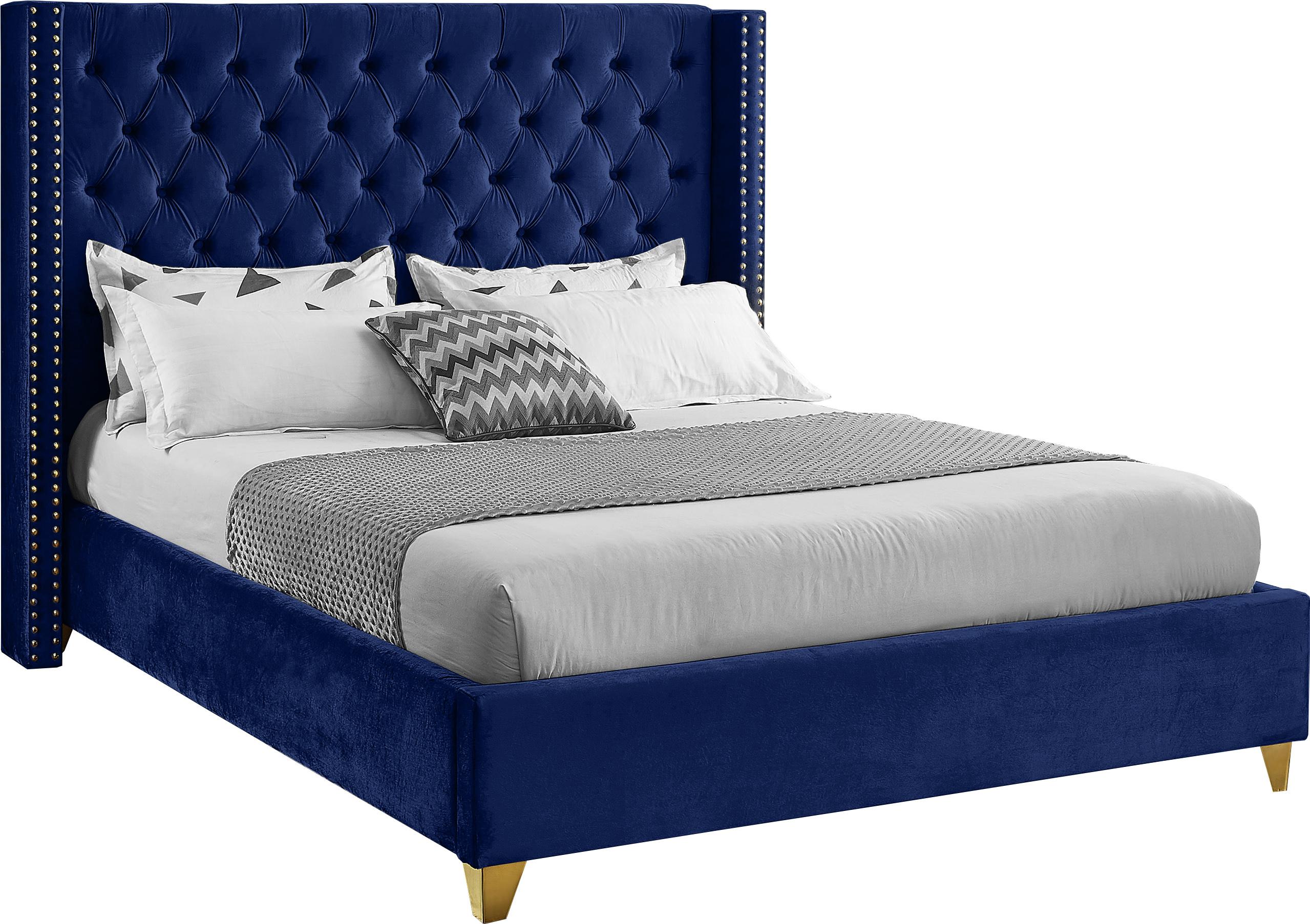 Barolo Navy Velvet King Bed - Luxury Home Furniture (MI)