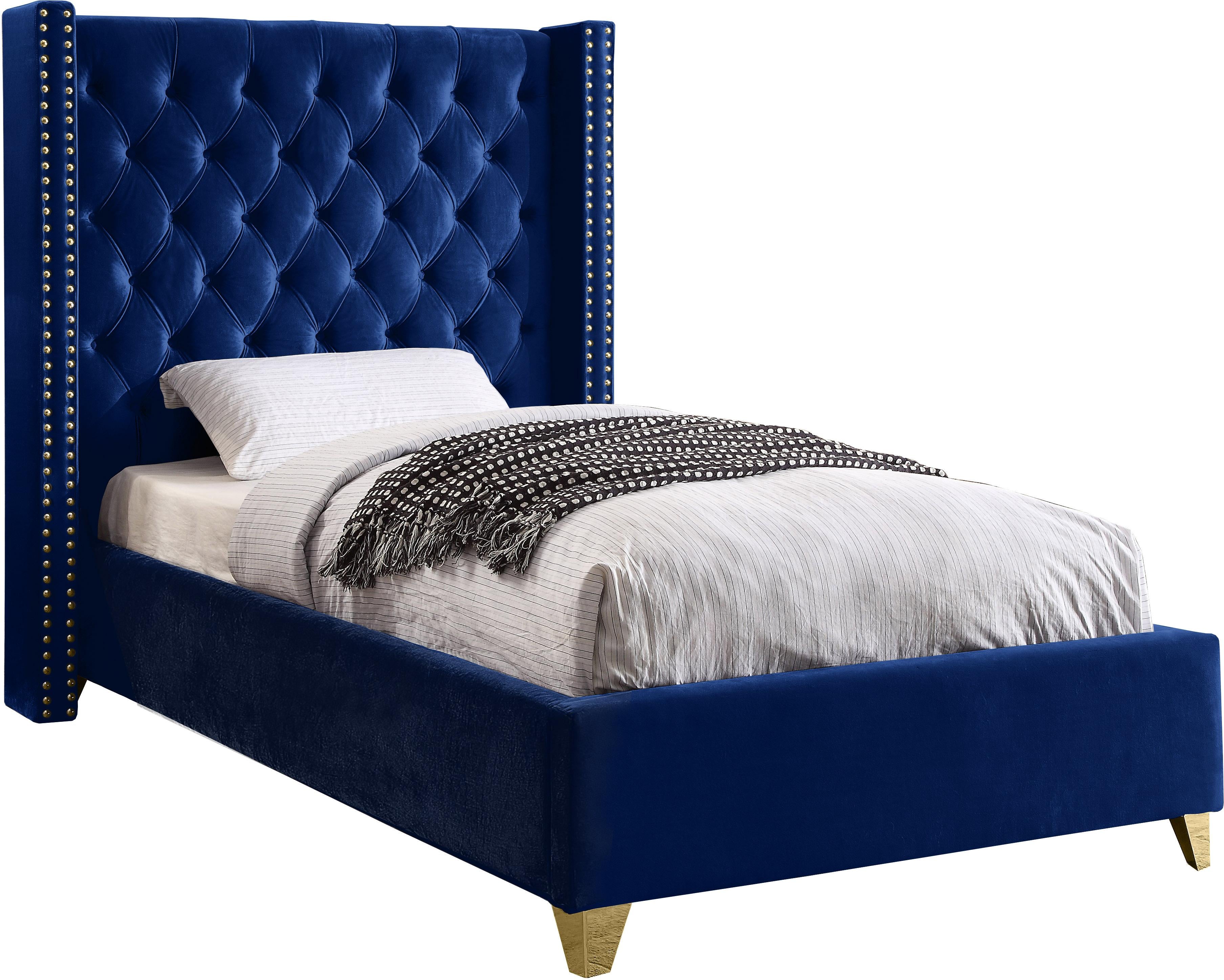 Barolo Navy Velvet Twin Bed - Luxury Home Furniture (MI)