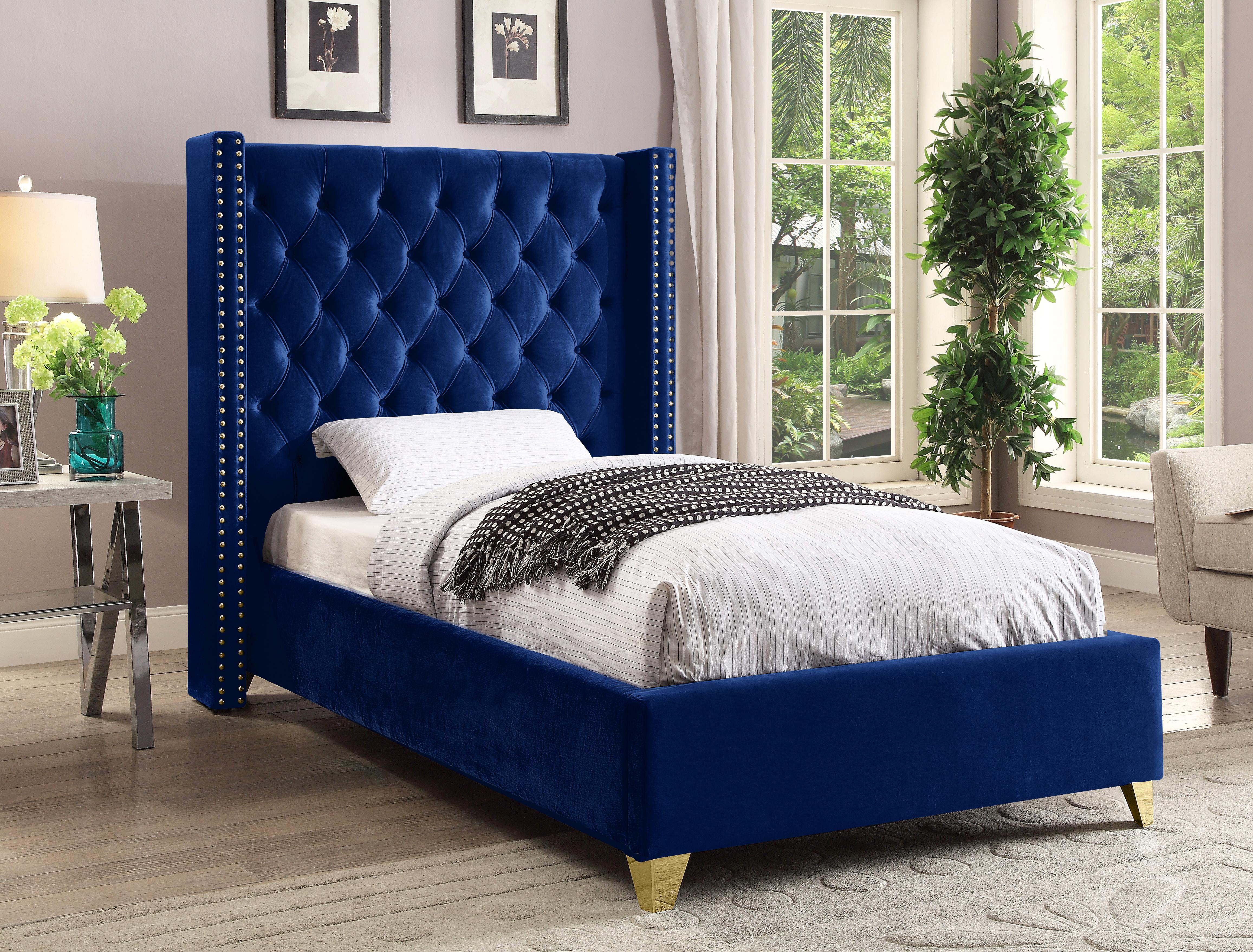 Barolo Navy Velvet Twin Bed - Luxury Home Furniture (MI)