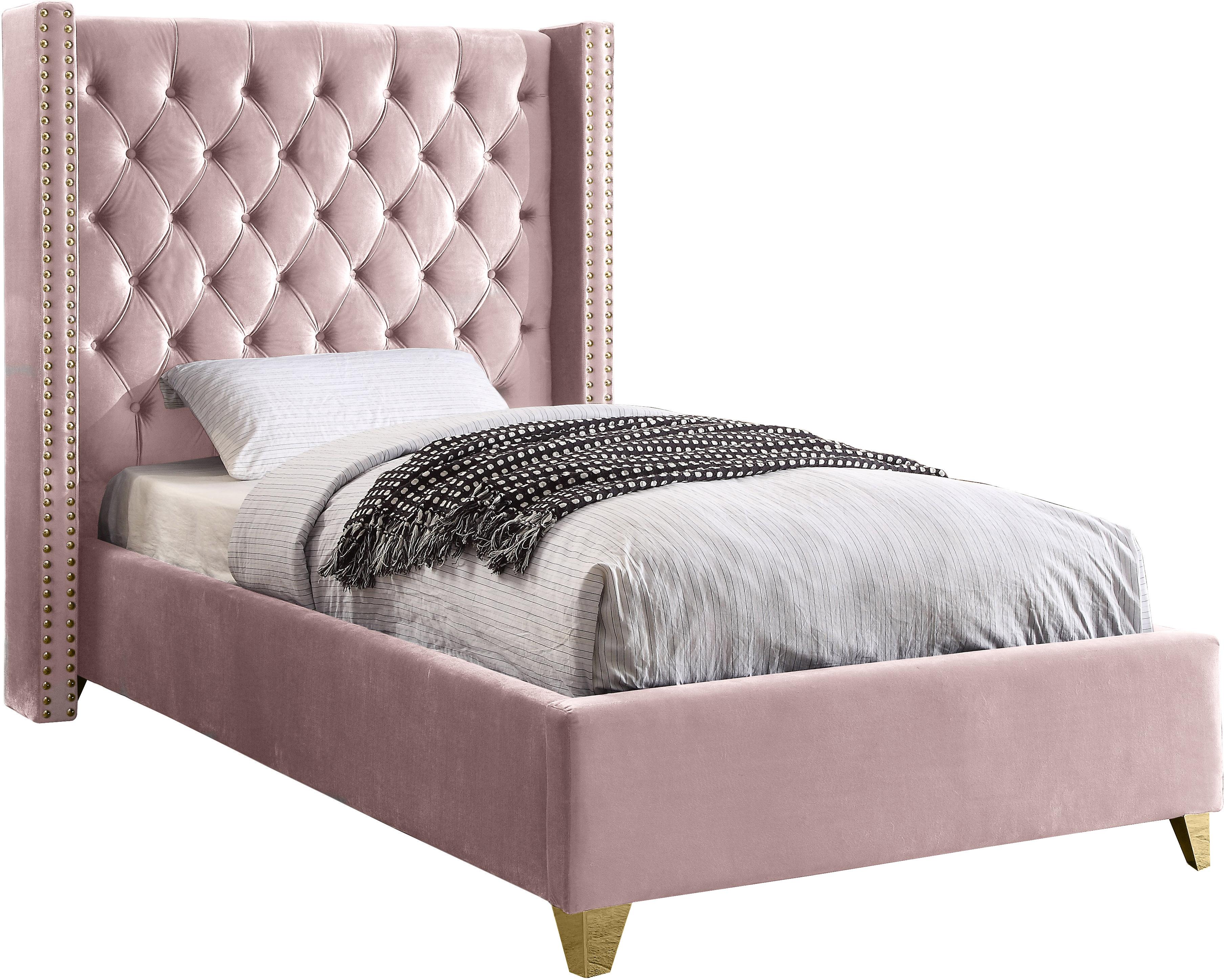 Barolo Pink Velvet Twin Bed - Luxury Home Furniture (MI)