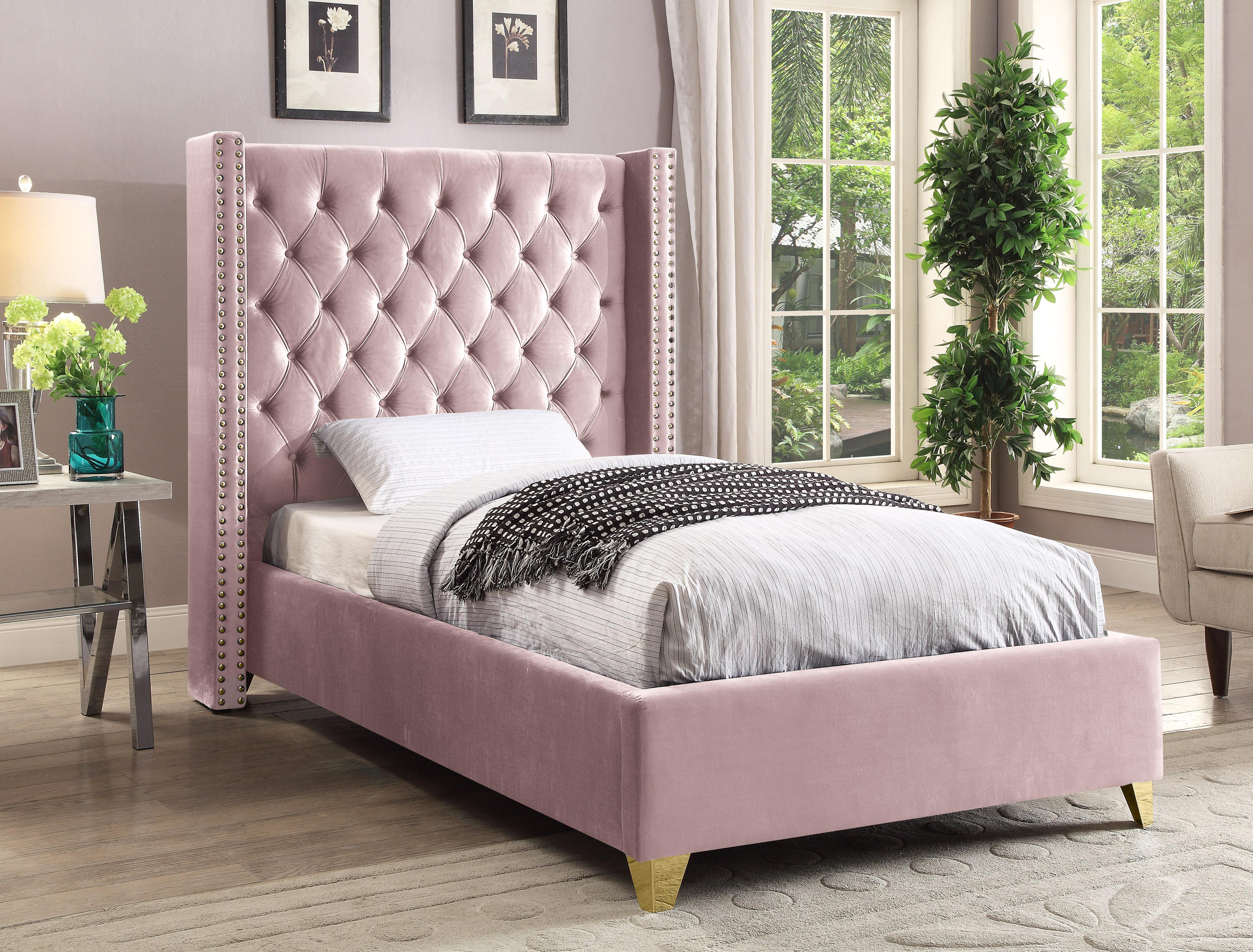 Barolo Pink Velvet Twin Bed - Luxury Home Furniture (MI)