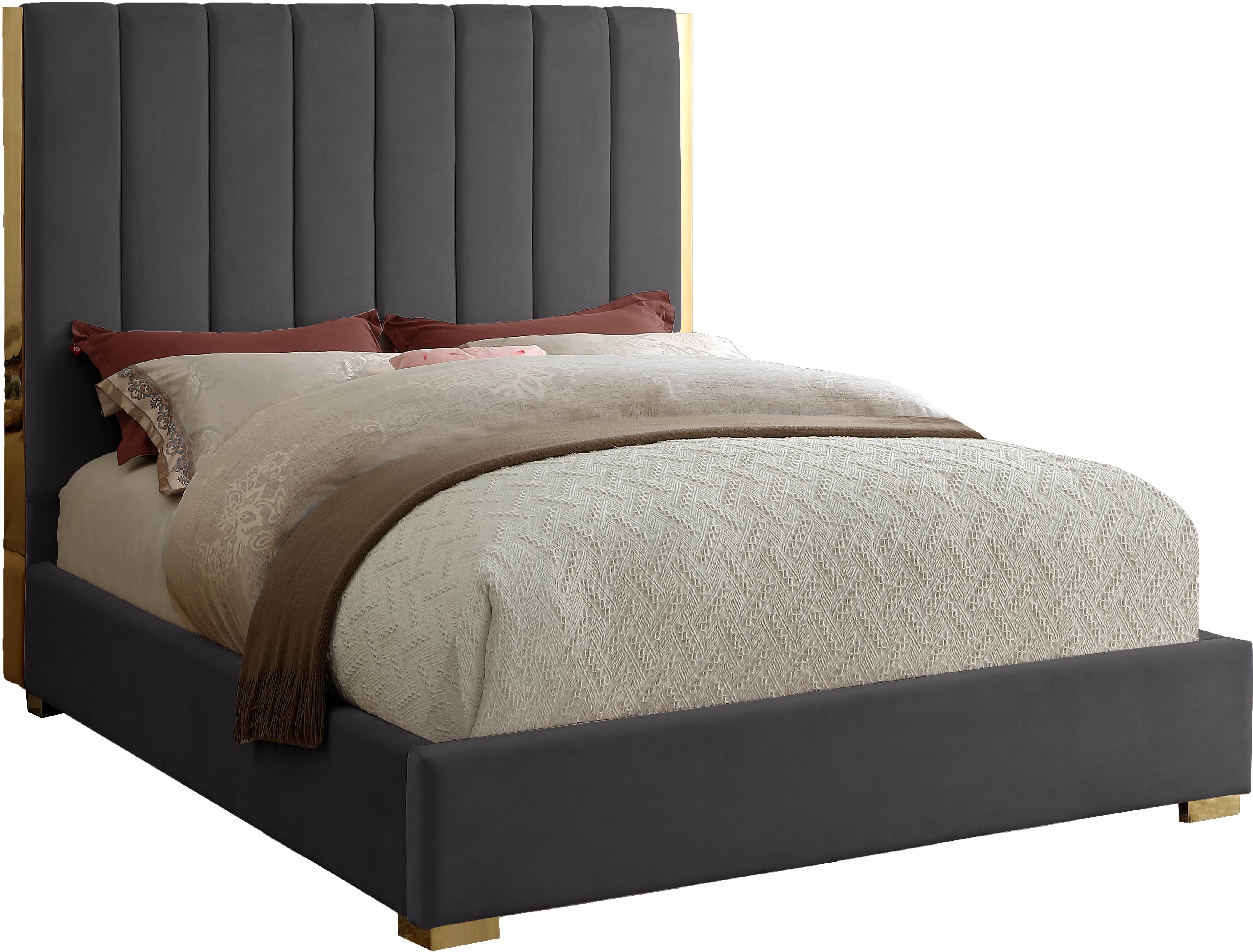 Becca Grey Velvet King Bed - Luxury Home Furniture (MI)