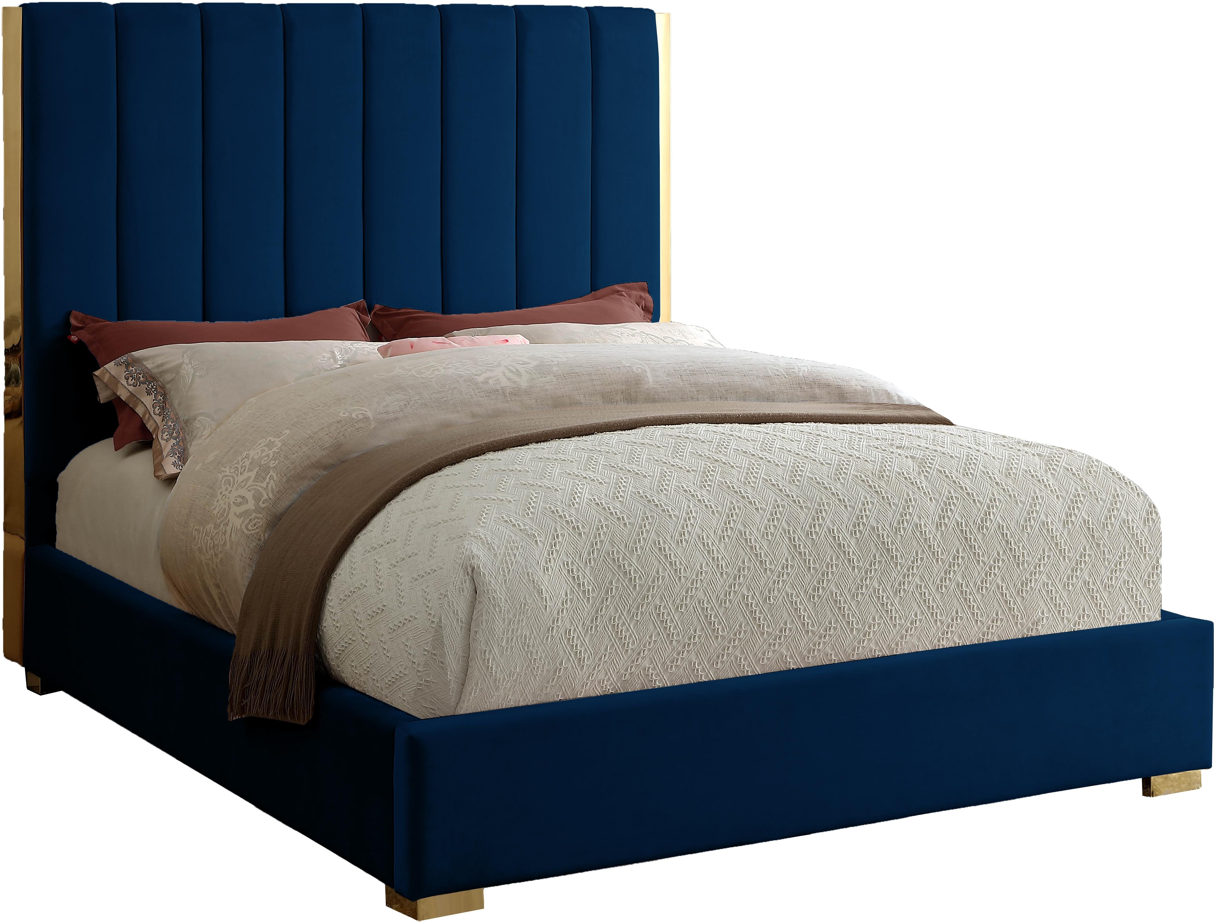 Becca Navy Velvet King Bed - Luxury Home Furniture (MI)