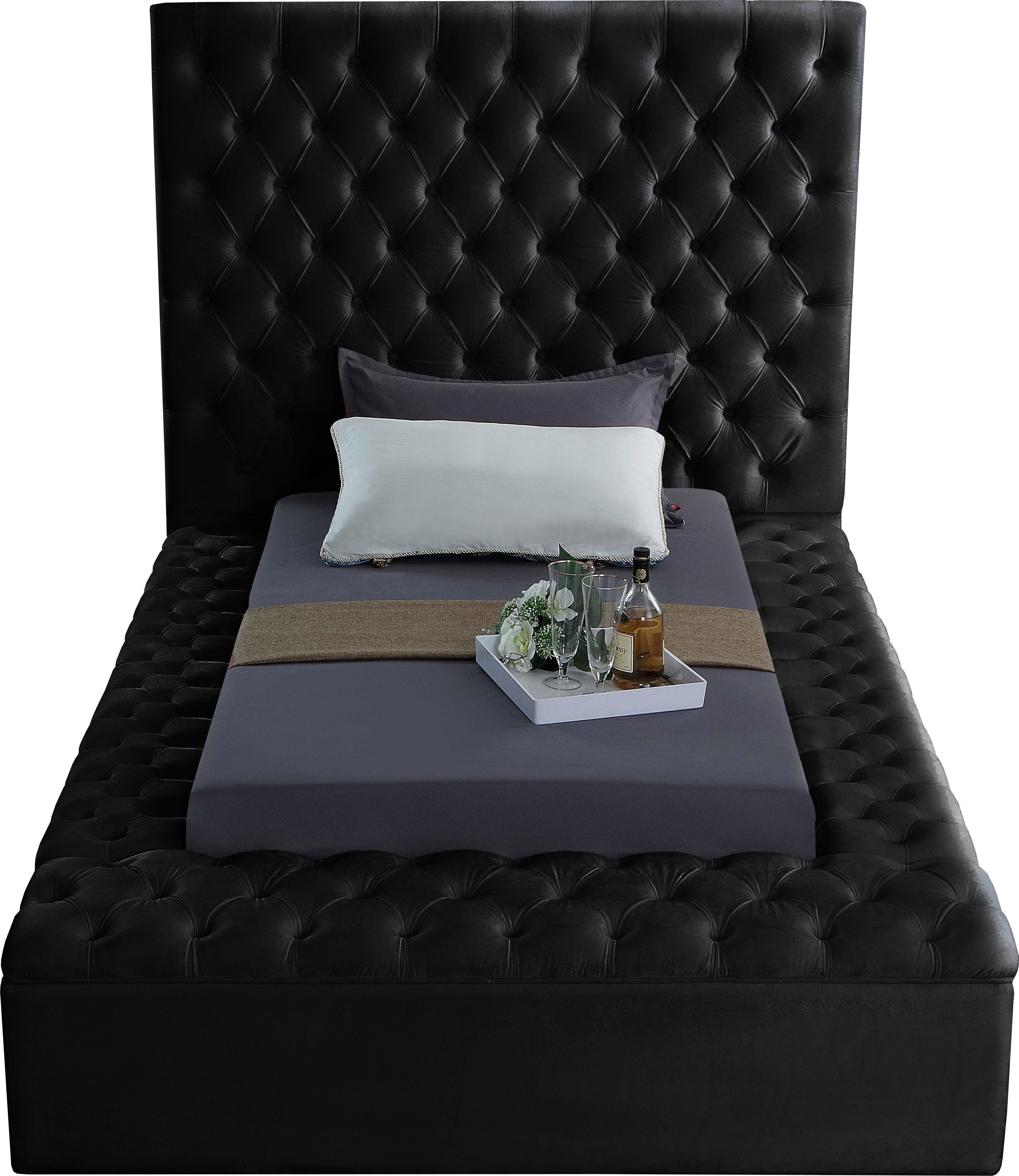 Bliss Black Velvet Twin Bed (3 Boxes) - Luxury Home Furniture (MI)