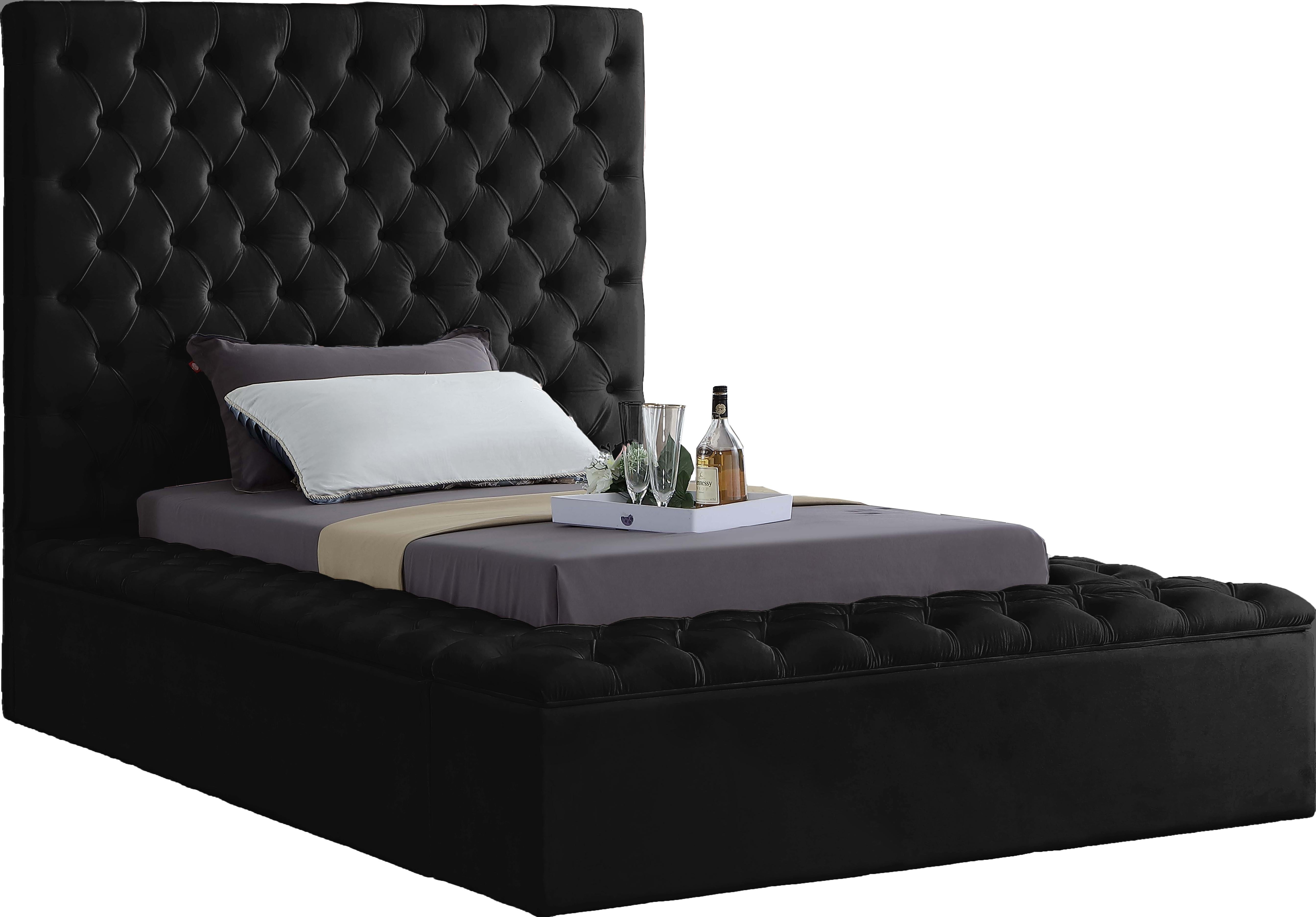Bliss Black Velvet Twin Bed (3 Boxes) - Luxury Home Furniture (MI)